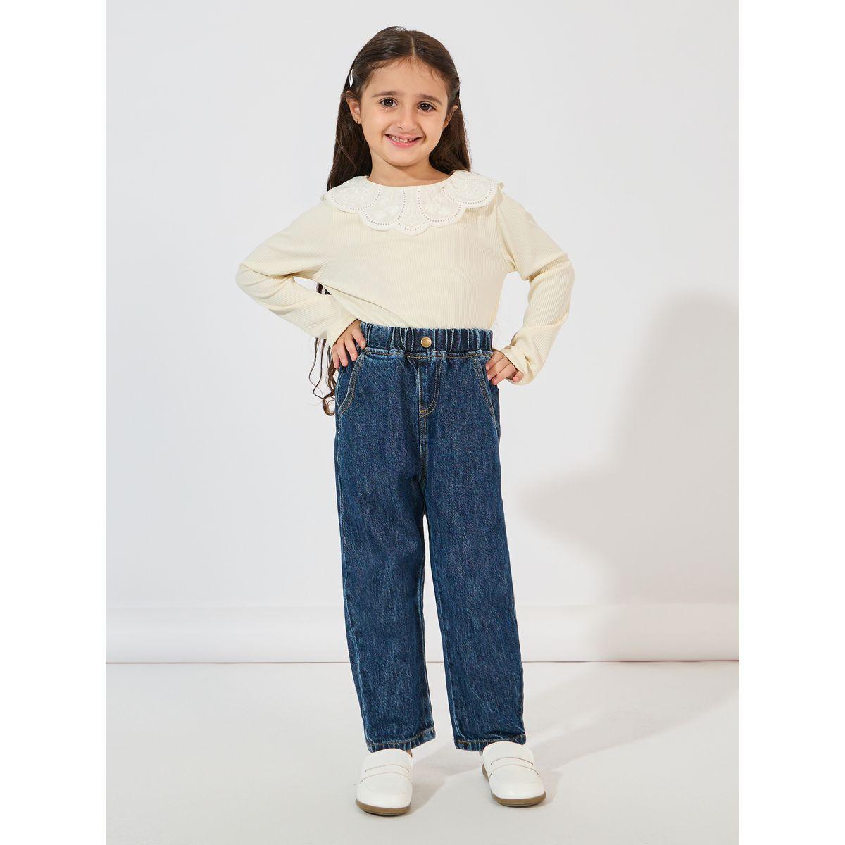 Styli Ruffled Bib Detail Rib Knit Top-girls-clothing-blousesandshirts-image-2