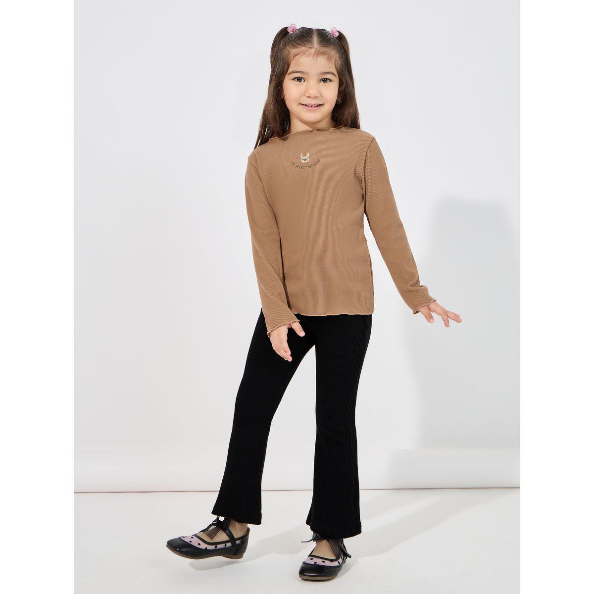 Styli Rabbit Embroidery Mock Neck Rib T-Shirt-girls-clothing-tshirts-image-2