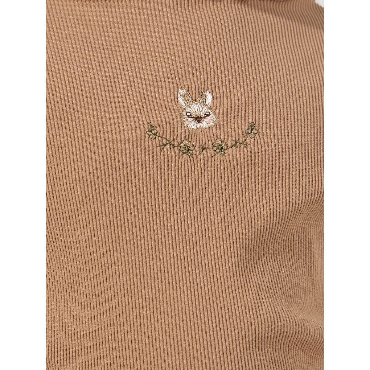 Styli Rabbit Embroidery Mock Neck Rib T-Shirt-girls-clothing-tshirts-image-3