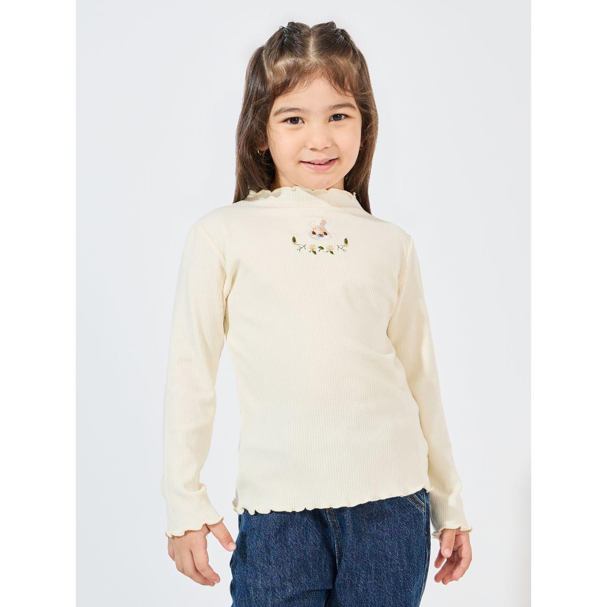 Styli Embroidery Ruffle Trim Mock Neck Rib T-Shirt-girls-clothing-tshirts-image-1