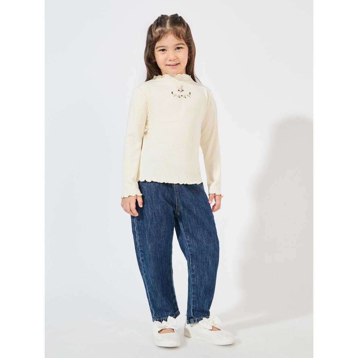 تيشيرت مضلع بتفاصيل مُطرّزة وكشكش-girls-clothing-tshirts-image-2
