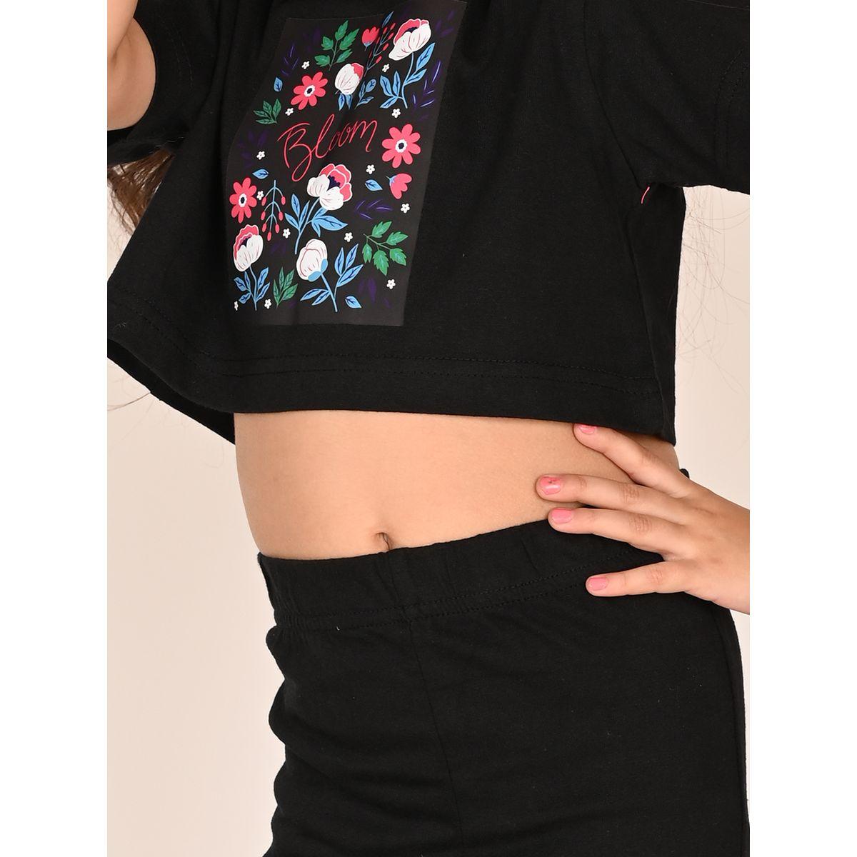 LilPicks X Styli  Floral Print Crop T-Shirt & Pants Set-girls-clothing-setsandcoords-image-2