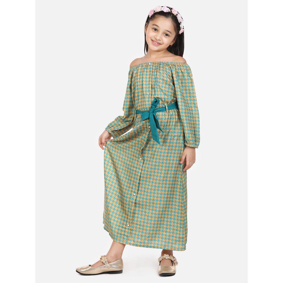 LilPicks X Styli  Houndstooth Print Off Shoulder Dress-girls-clothing-dressesandjumpsuits-image-1