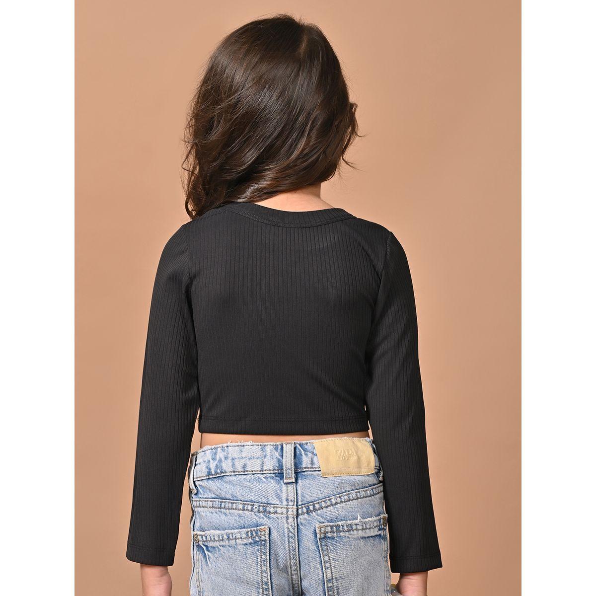 بلوزة قصيرة سادة بتفاصيل مضلعة ليل بيكس × ستايلي-girls-clothing-blousesandshirts-image-1