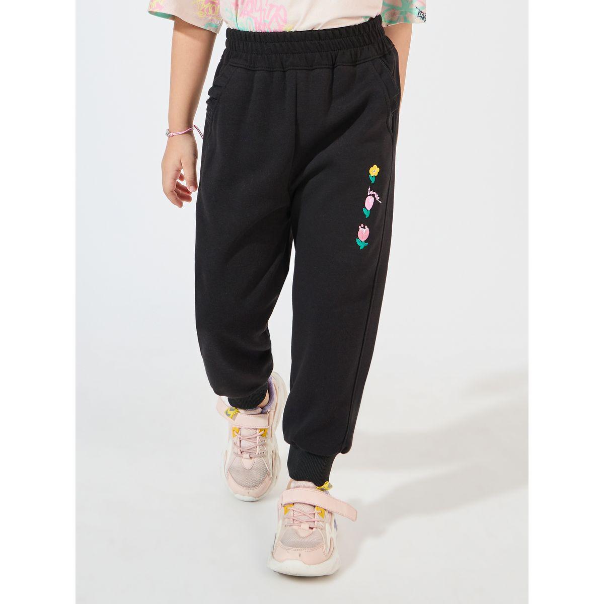 Styli Floral Embroidery Ruffle Trim Slant Pocket Jogger-girls-clothing-bottoms-joggersandtrackpants-image-1