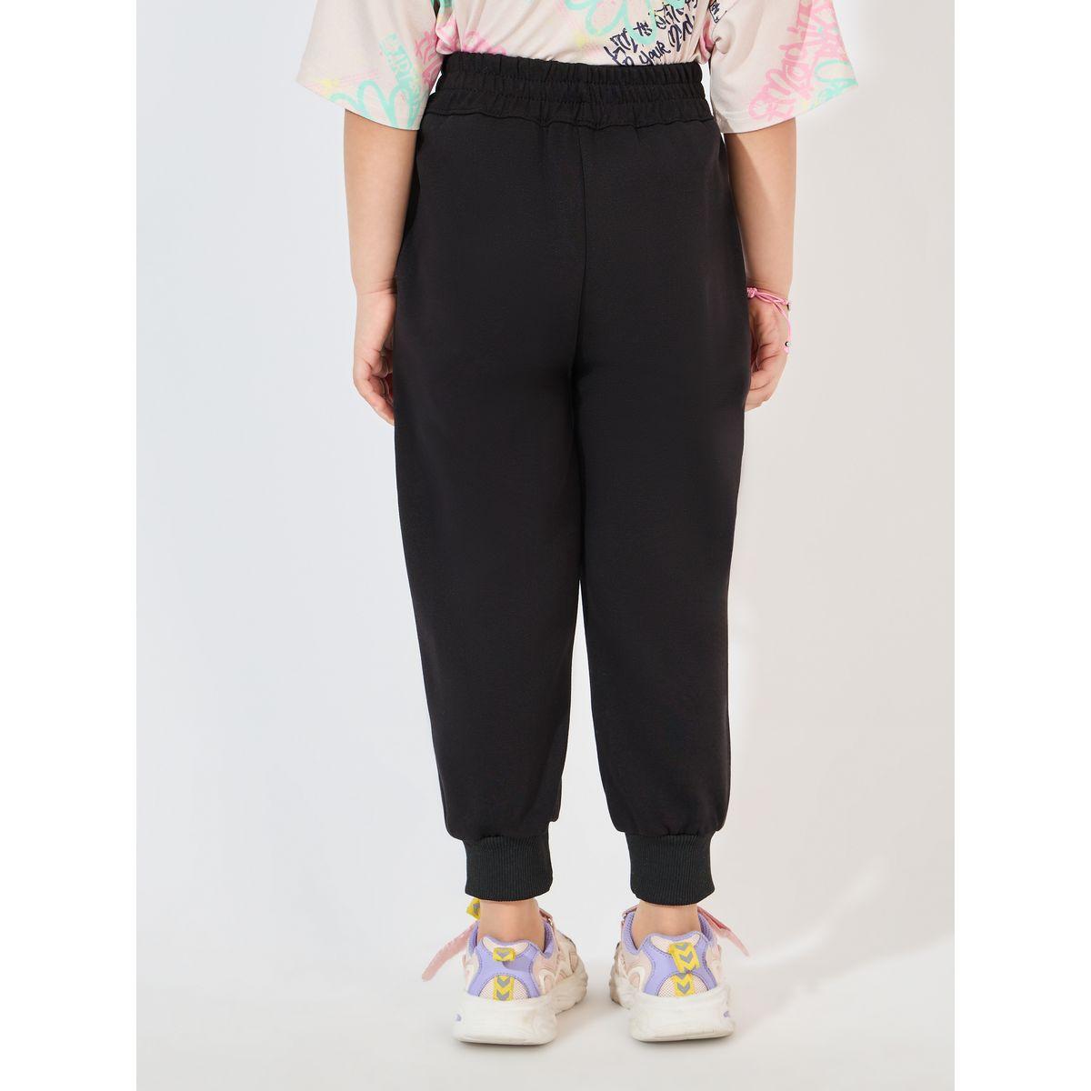 Styli Floral Embroidery Ruffle Trim Slant Pocket Jogger-girls-clothing-bottoms-joggersandtrackpants-image-4