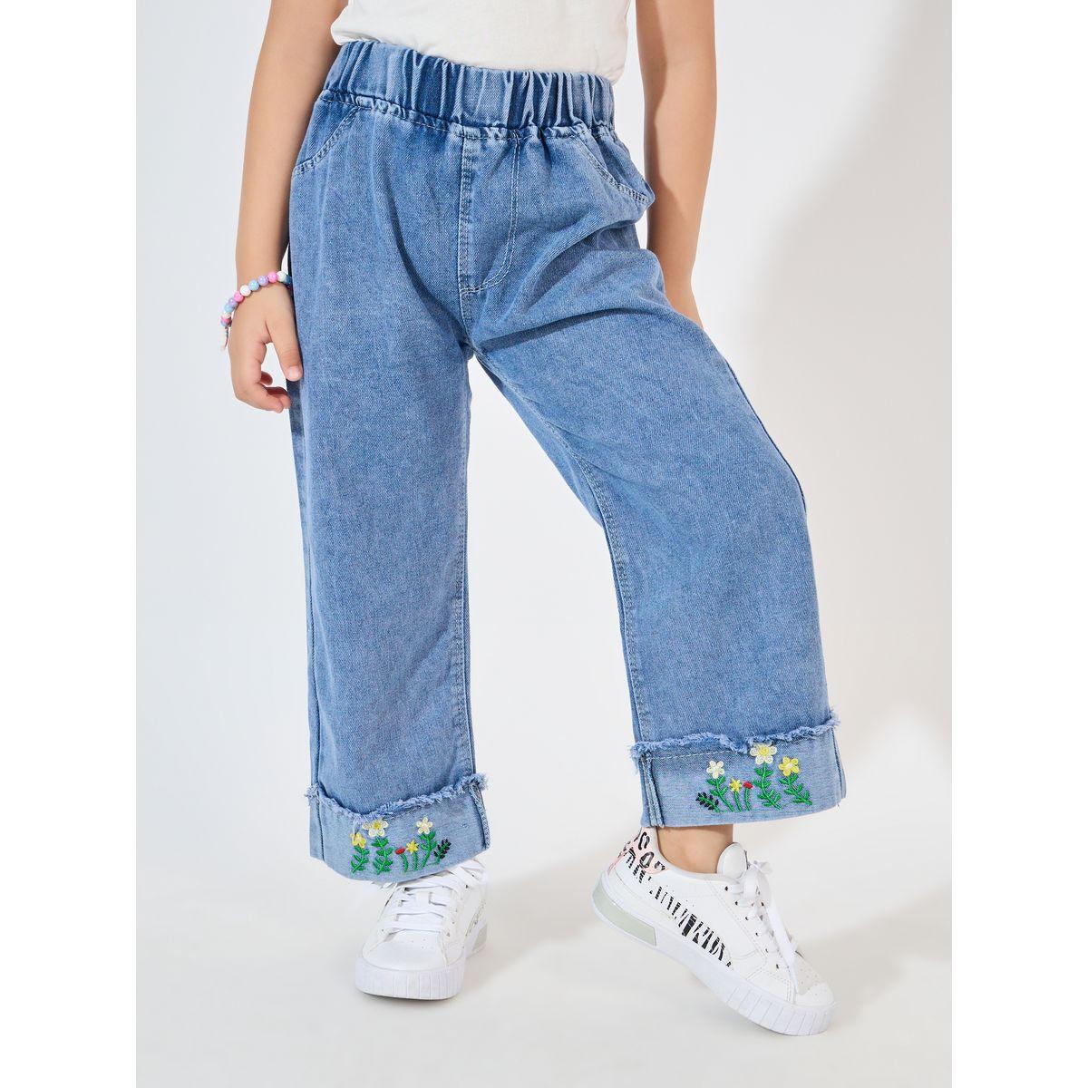 جينز مزين بزهور مع أرجل واسعة-girls-clothing-bottoms-jeansandjeggings-image-1