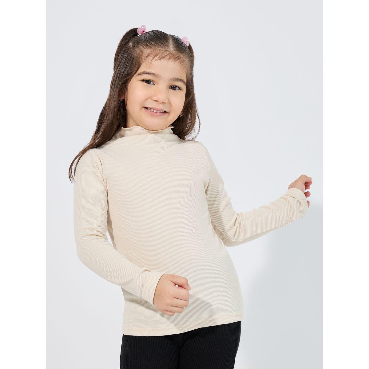 Styli Solid Mock Neck Rib Knit T-Shirt-girls-clothing-tshirts-image-1