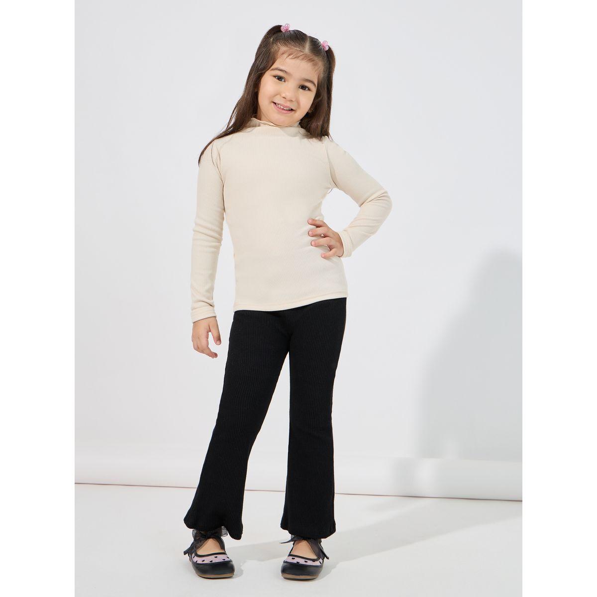Styli Solid Mock Neck Rib Knit T-Shirt-girls-clothing-tshirts-image-2