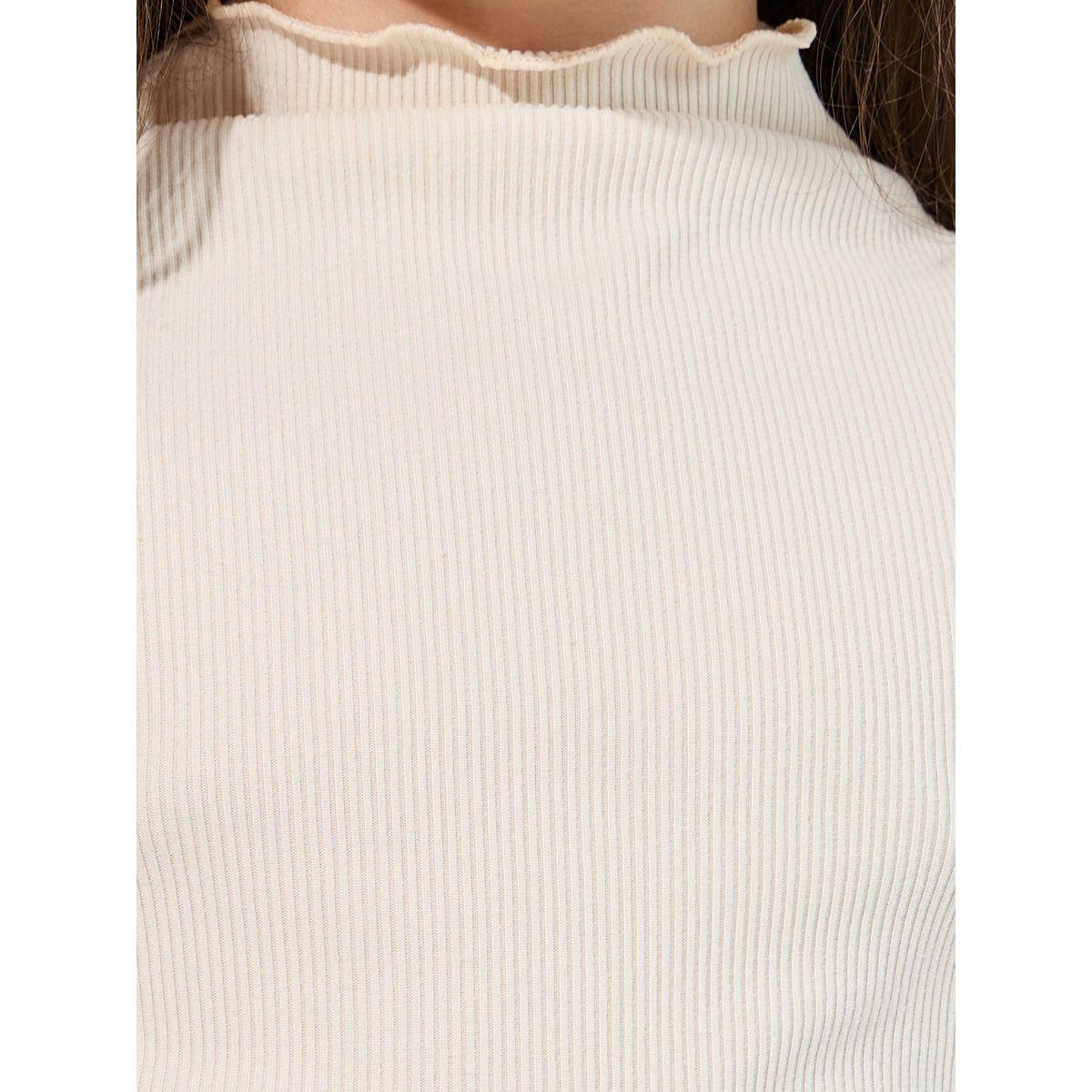 Styli Solid Mock Neck Rib Knit T-Shirt-girls-clothing-tshirts-image-3