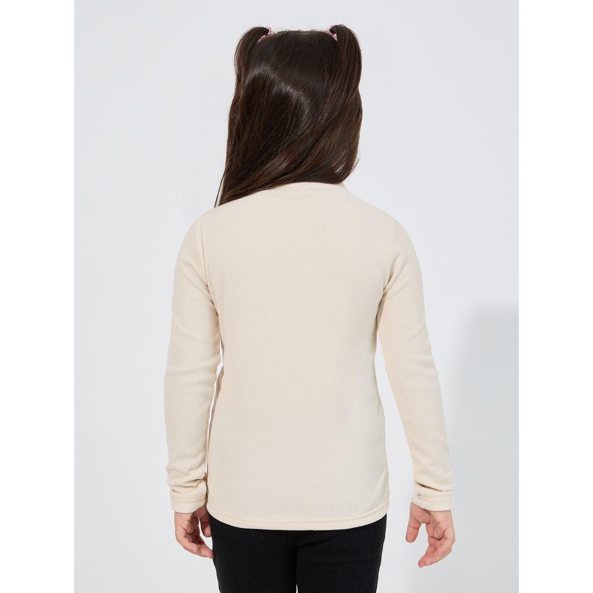 Styli Solid Mock Neck Rib Knit T-Shirt-girls-clothing-tshirts-image-4