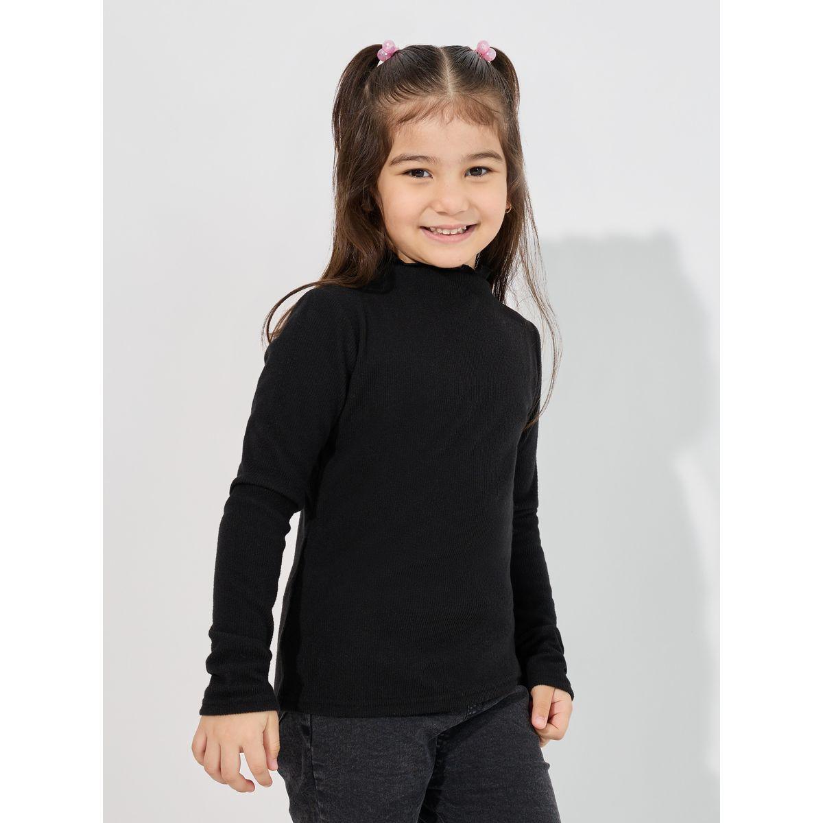 Styli Solid Mock Neck Rib Knit T-Shirt-girls-clothing-tshirts-image-1
