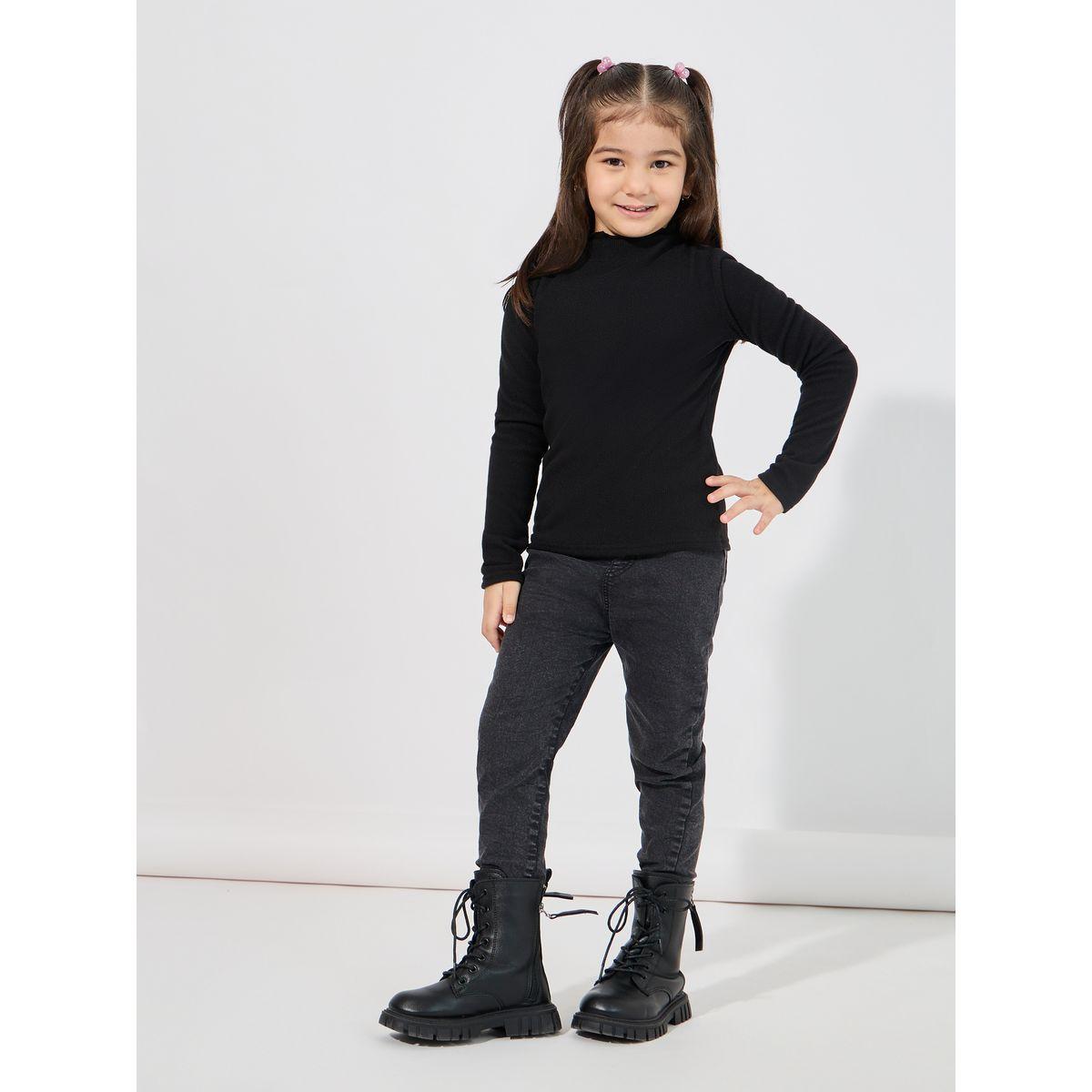 تيشيرت سادة بتفاصيل محبوكة وياقة وهمية-girls-clothing-tshirts-image-2