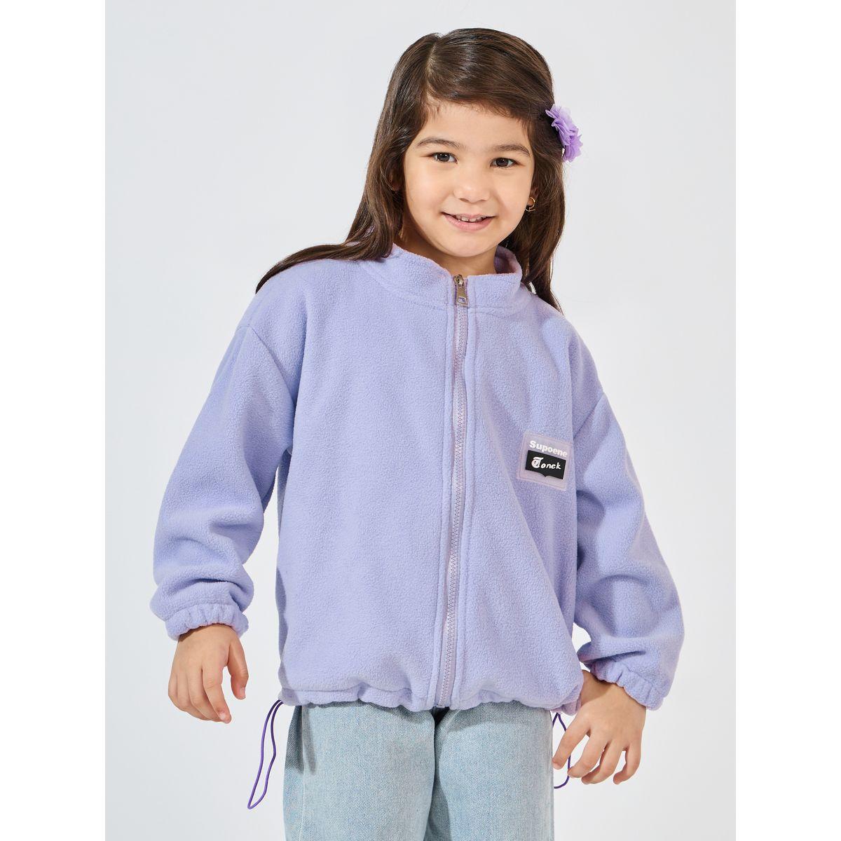 Styli Patch Design Elastic Hem Fleece Jacket-girls-clothing-jacketsandcoats-image-1