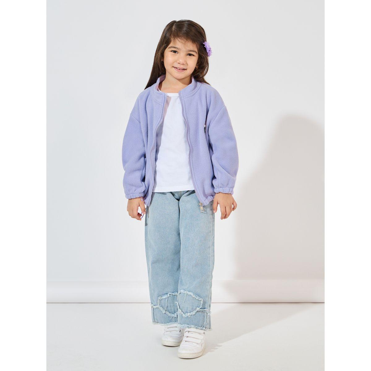 Styli Patch Design Elastic Hem Fleece Jacket-girls-clothing-jacketsandcoats-image-2