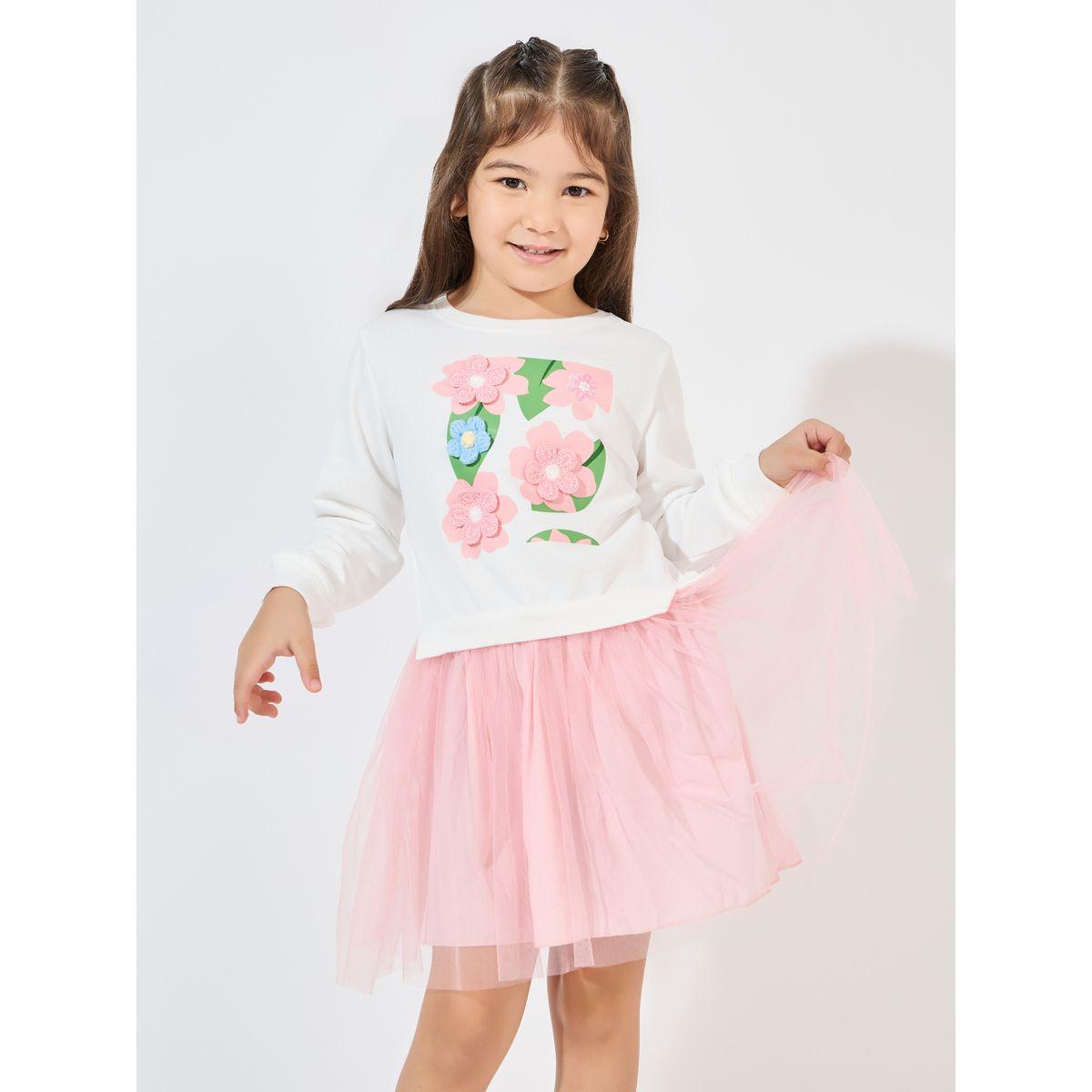 فستان بتفاصيل شبكية مع سويت شيرت مزين بكروشيه-girls-clothing-dressesandjumpsuits-image-2