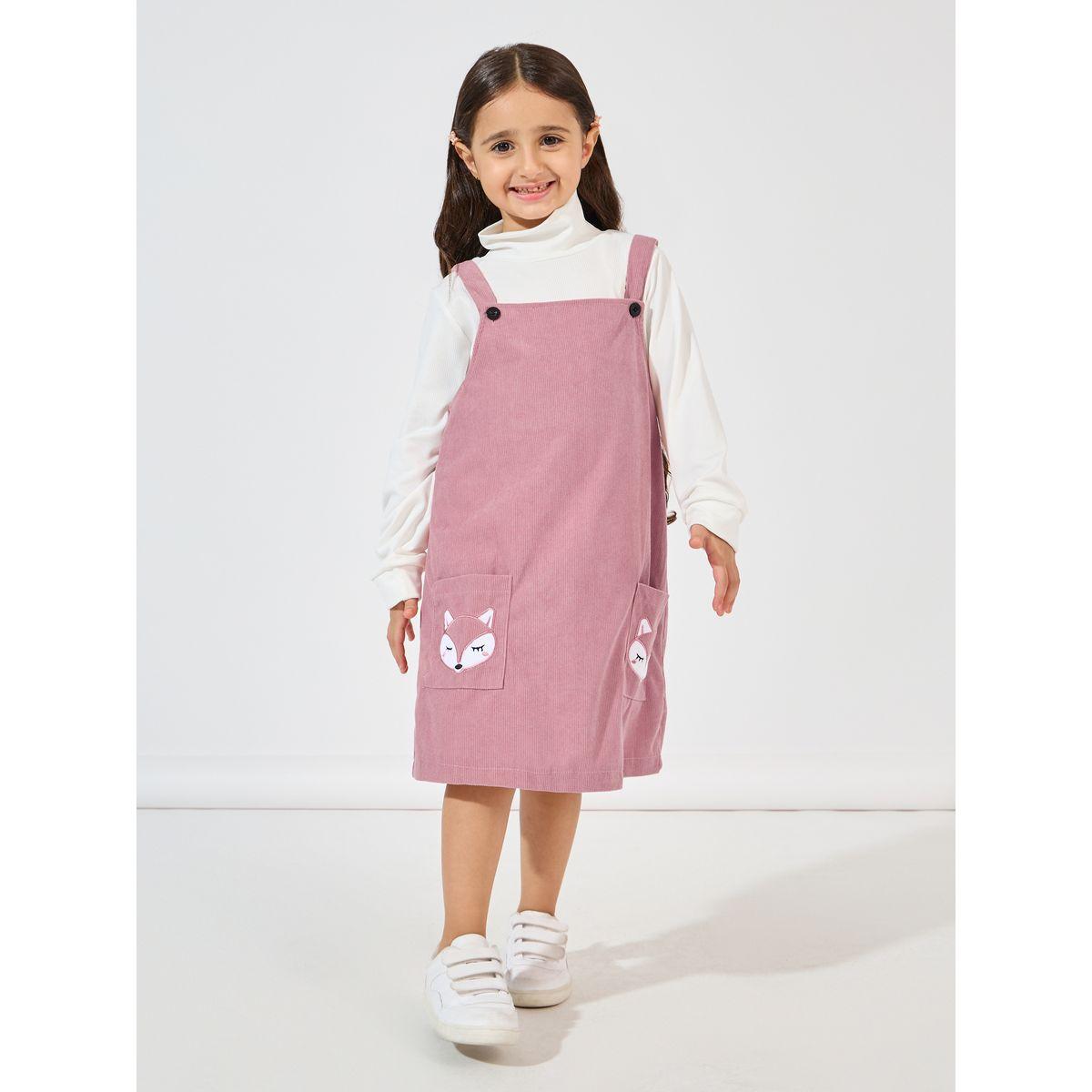مجموعة من فستان بينافور كوردروي مع بلوزة بياقة عالية-girls-clothing-setsandcoords-image-1