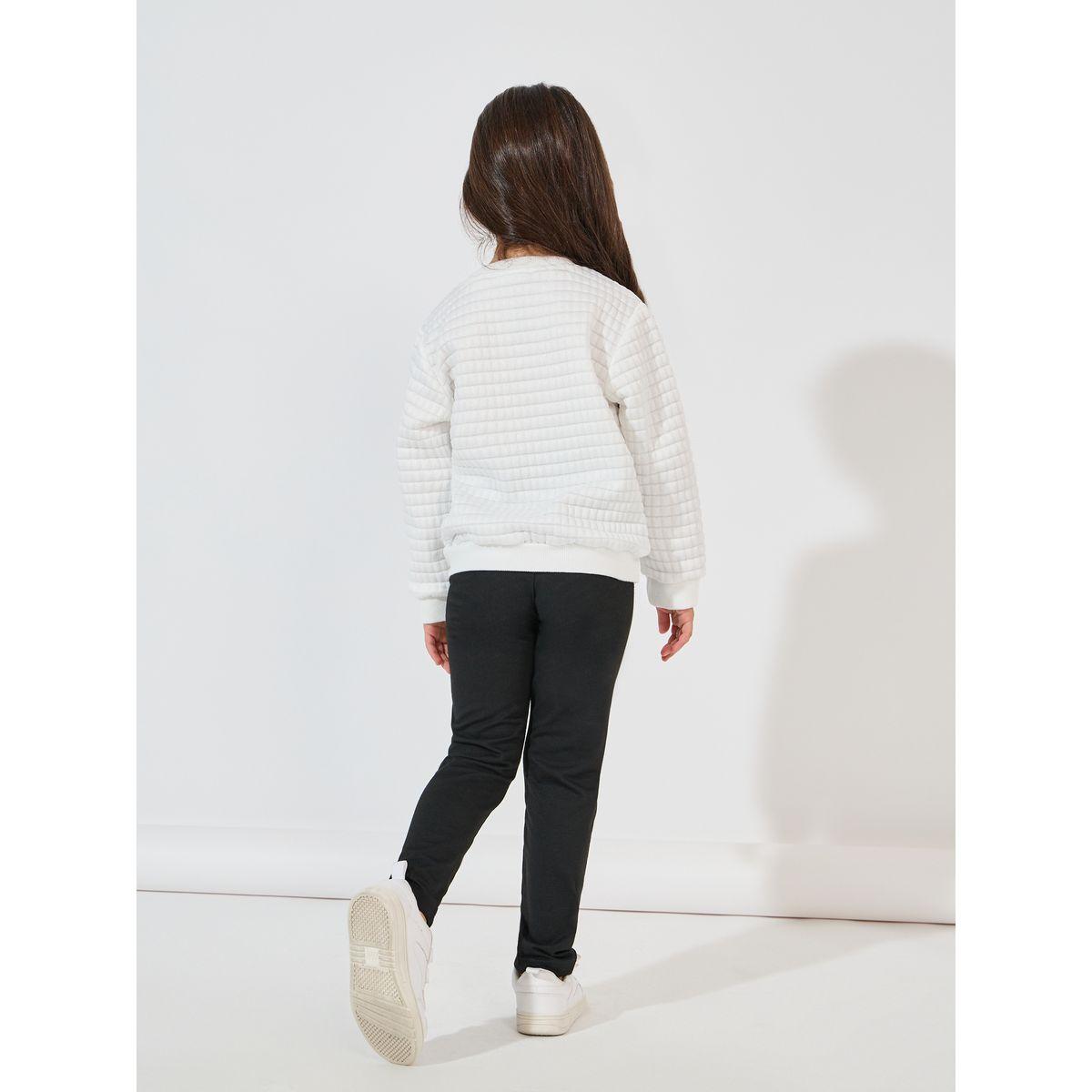 Styli Cat Embroidered Honeycomb Knit Sweatshirt & Printed Leggings Set-girls-clothing-setsandcoords-image-4