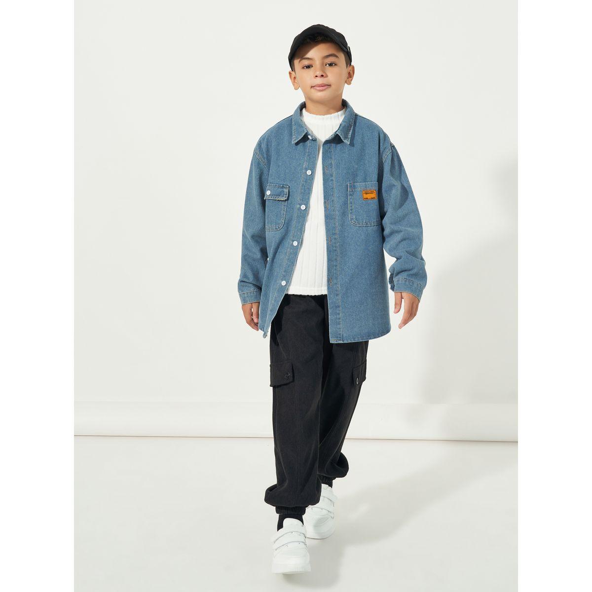 جاكيت دنيم بجيوب على الصدر مع شارة-boys-clothing-jacketsandcoats-image-2