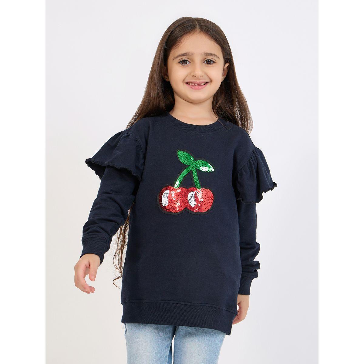 Styli Sequined Cherry Patch Longline Sweatshirt-girls-clothing-winterwear-sweatshirts-image-1