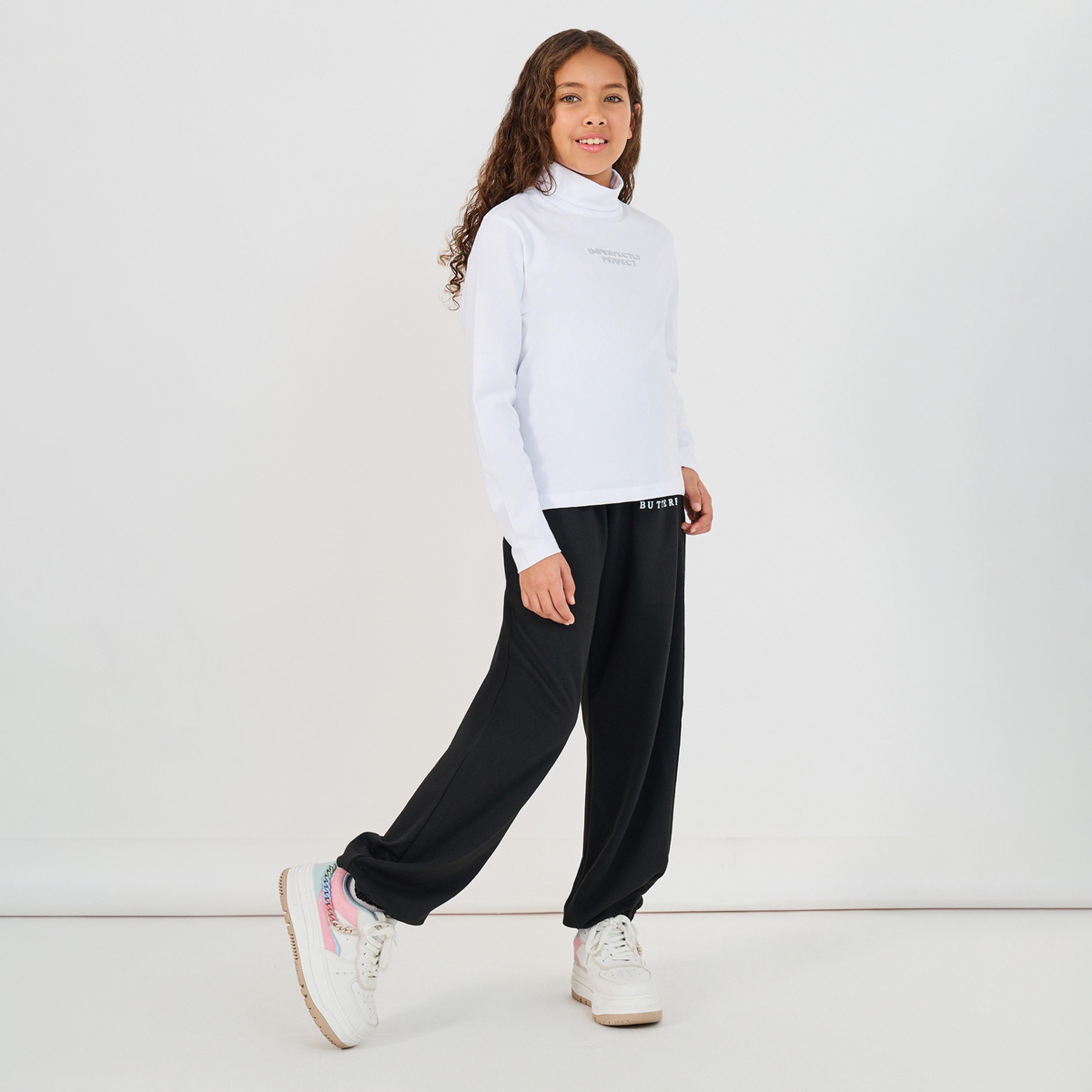 Styli Embroidered Slogan Turtle Neck T-Shirt-girls-clothing-blousesandshirts-image-2
