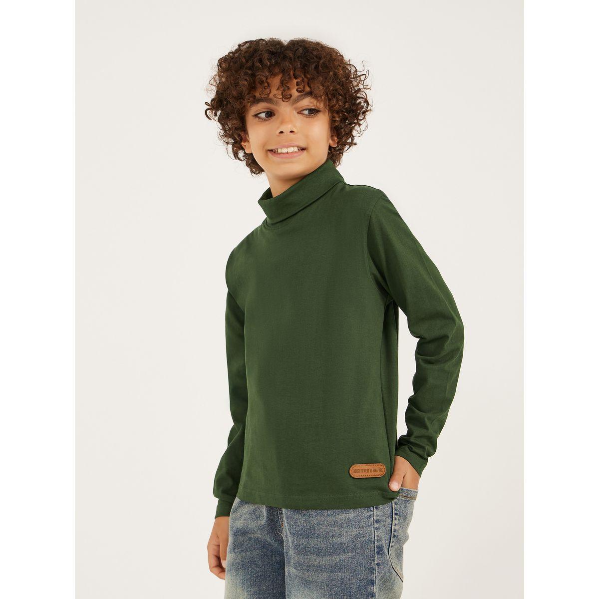Styli Solid High-Neck T-Shirt with Patch Detail-boys-clothing-tshirtsandpolos-image-1