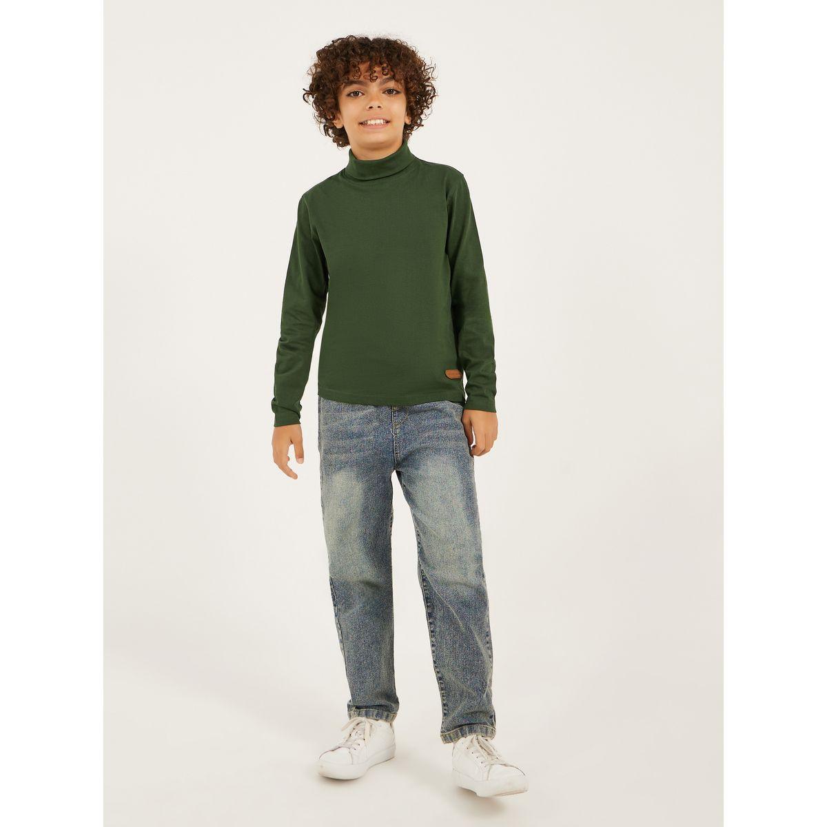 Styli Solid High-Neck T-Shirt with Patch Detail-boys-clothing-tshirtsandpolos-image-2