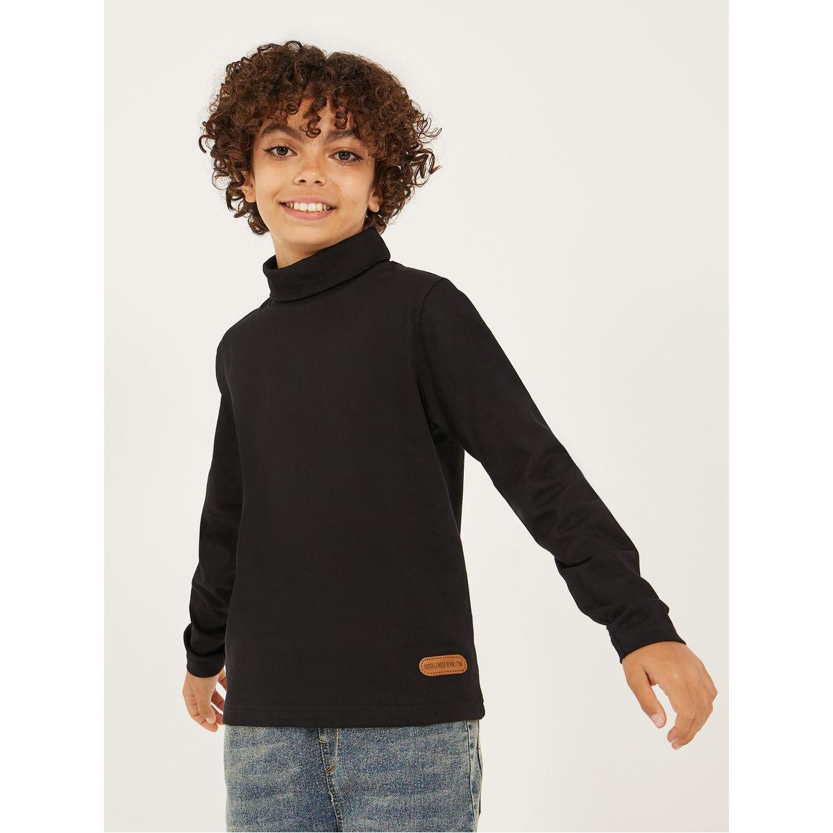 Styli Solid High-Neck T-Shirt with Patch Detail-boys-clothing-tshirtsandpolos-image-1
