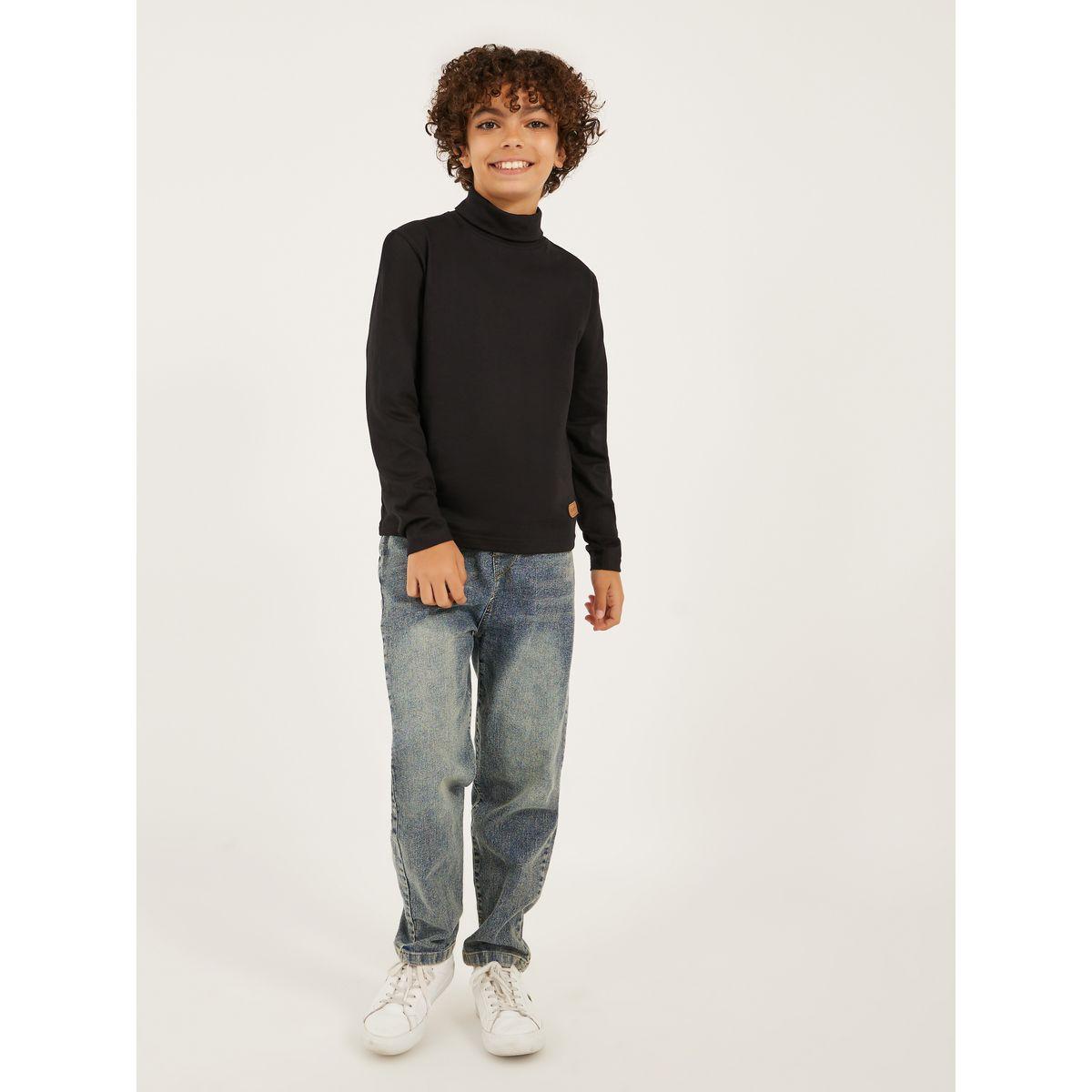 Styli Solid High-Neck T-Shirt with Patch Detail-boys-clothing-tshirtsandpolos-image-2