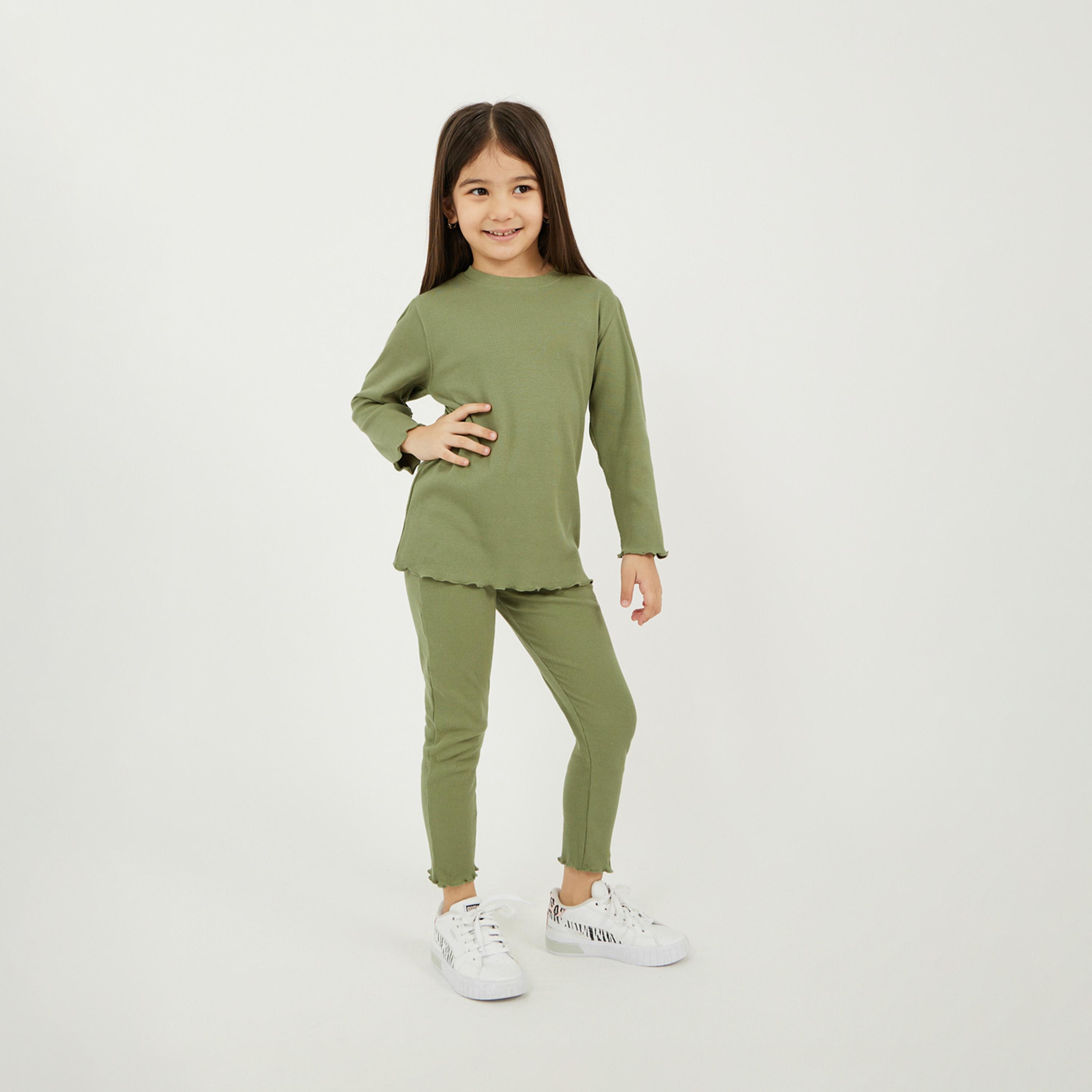 ستايلي - مجموعة من قطعتين - قميص مطبوع بأكمام كاملة-girls-clothing-setsandcoords-image-3
