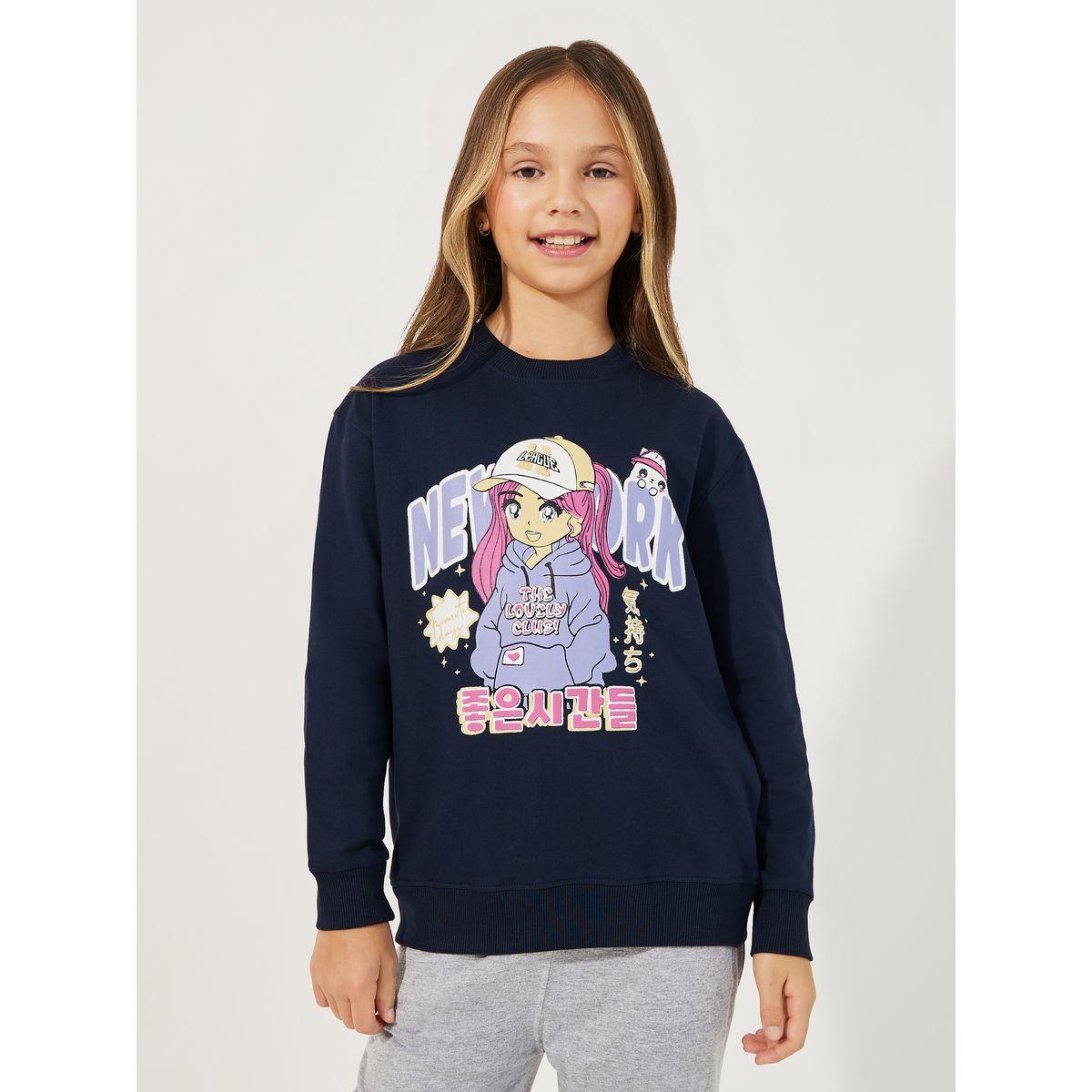 سويت شيرت بياقة دائرية وطبعة جرافيك-girls-clothing-winterwear-sweatshirts-image-1