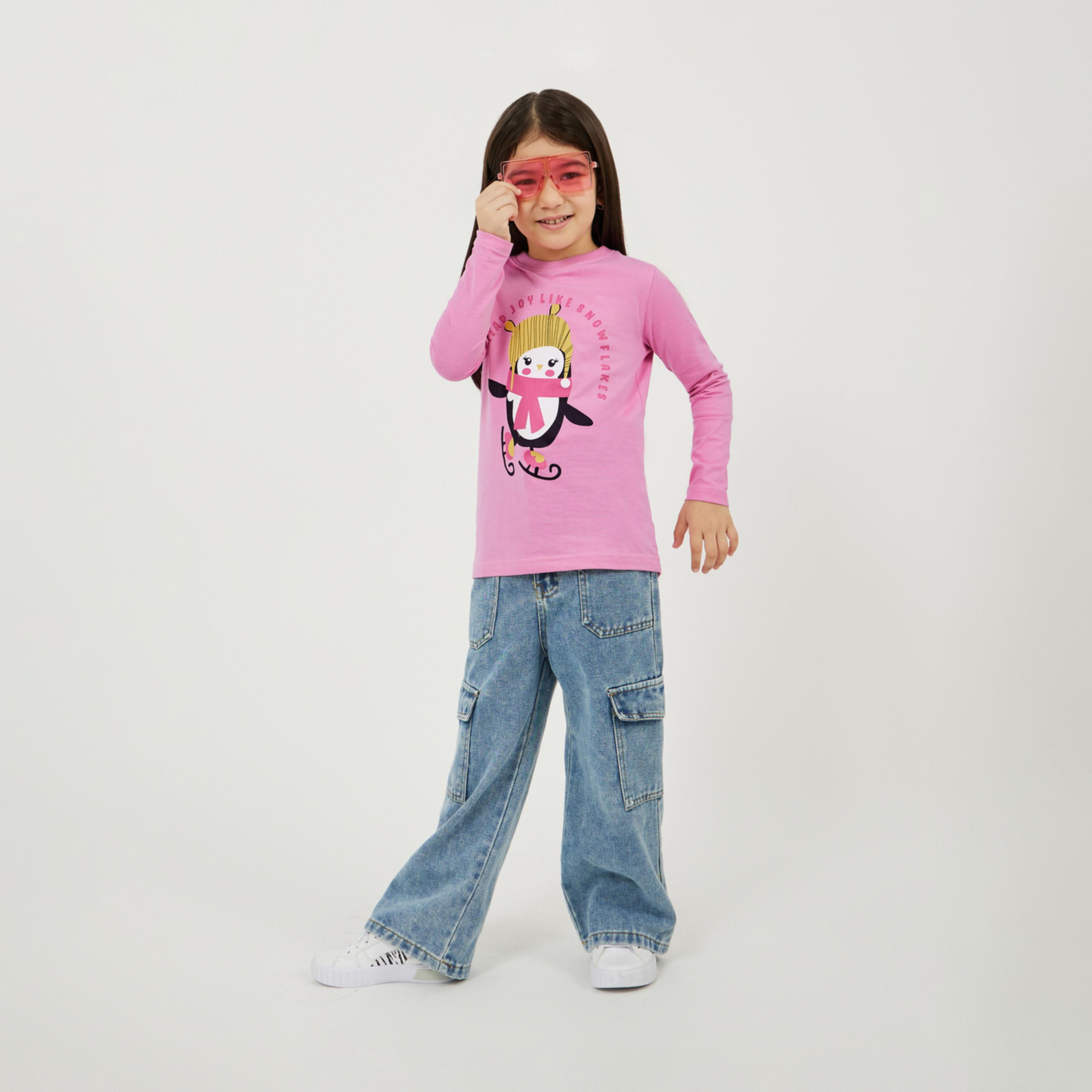 ستايلي - قميص مطبوع بأكمام كاملة-girls-clothing-tshirts-image-2