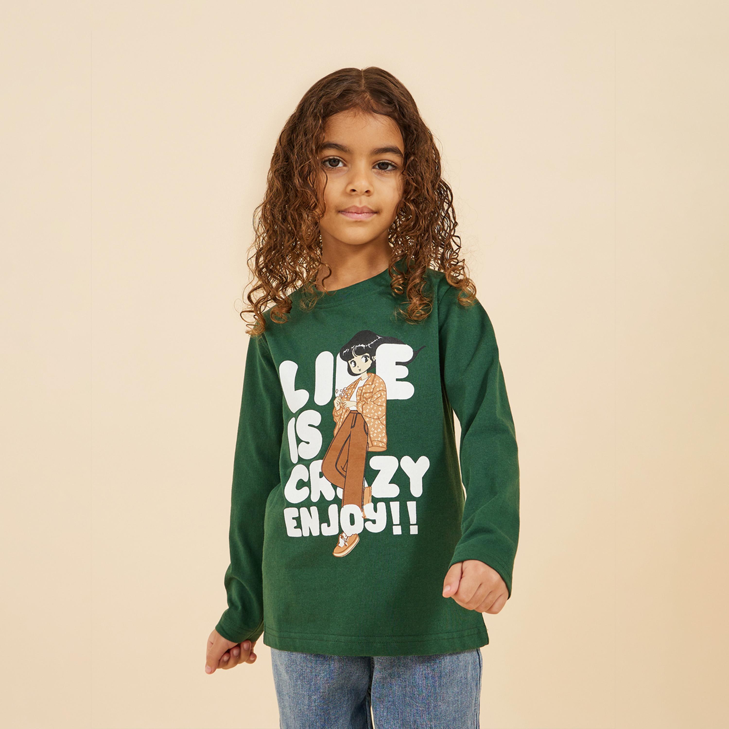ستايلي - تي شيرت بطبعة جرافيكية برقبة دائرية-girls-clothing-tshirts-image-1