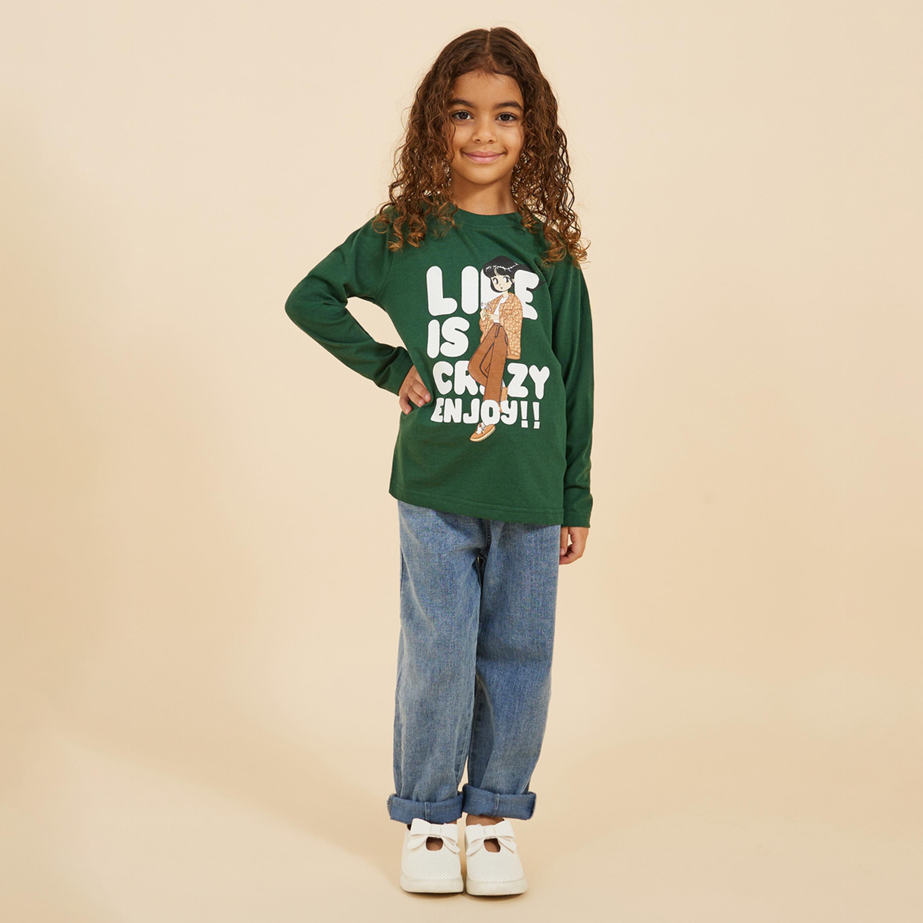 ستايلي - تي شيرت بطبعة جرافيكية برقبة دائرية-girls-clothing-tshirts-image-2