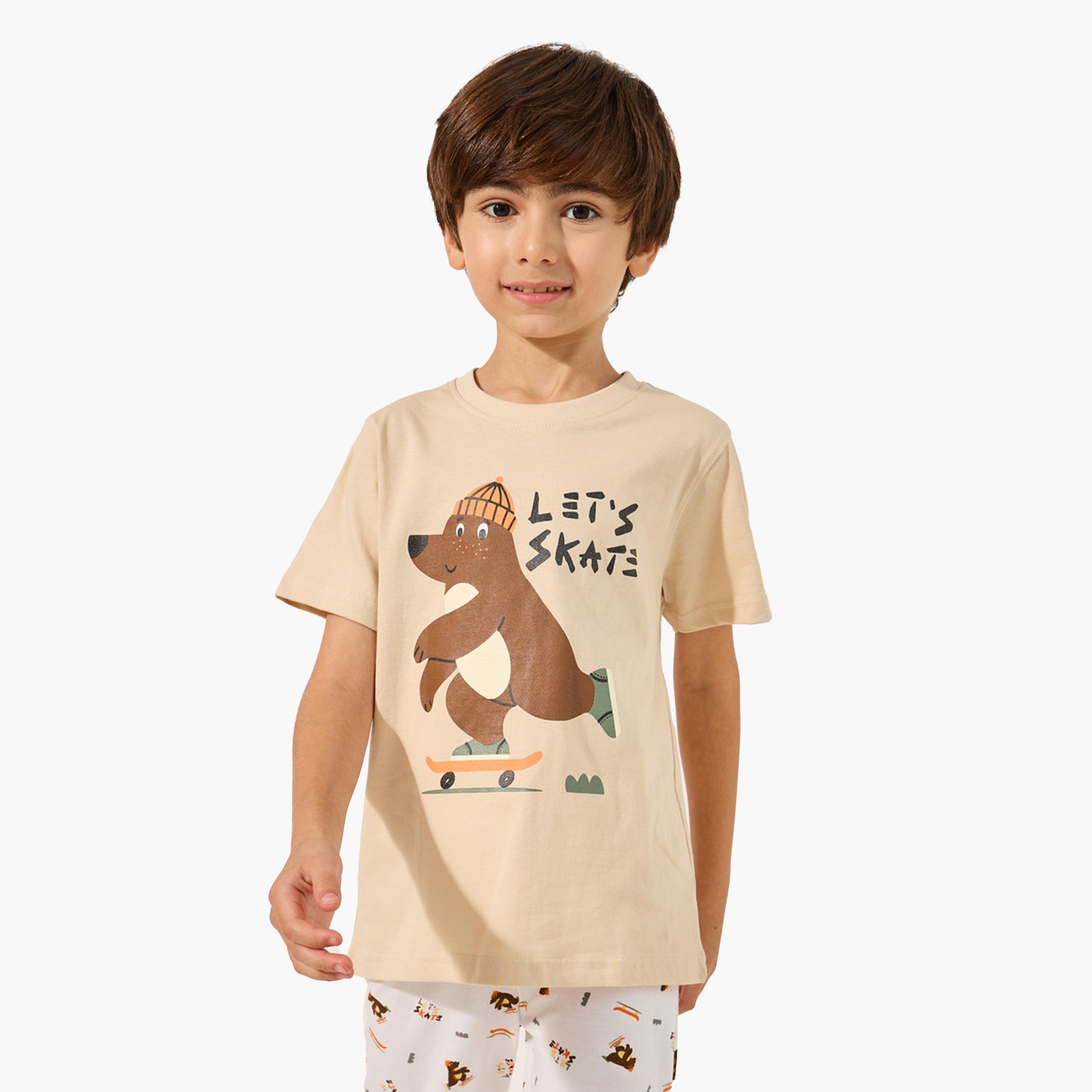 ستايلي - طقم تي شيرت مطبوع برقبة دائرية مع بنطال بيجامة-boys-clothing-nightwear-image-2