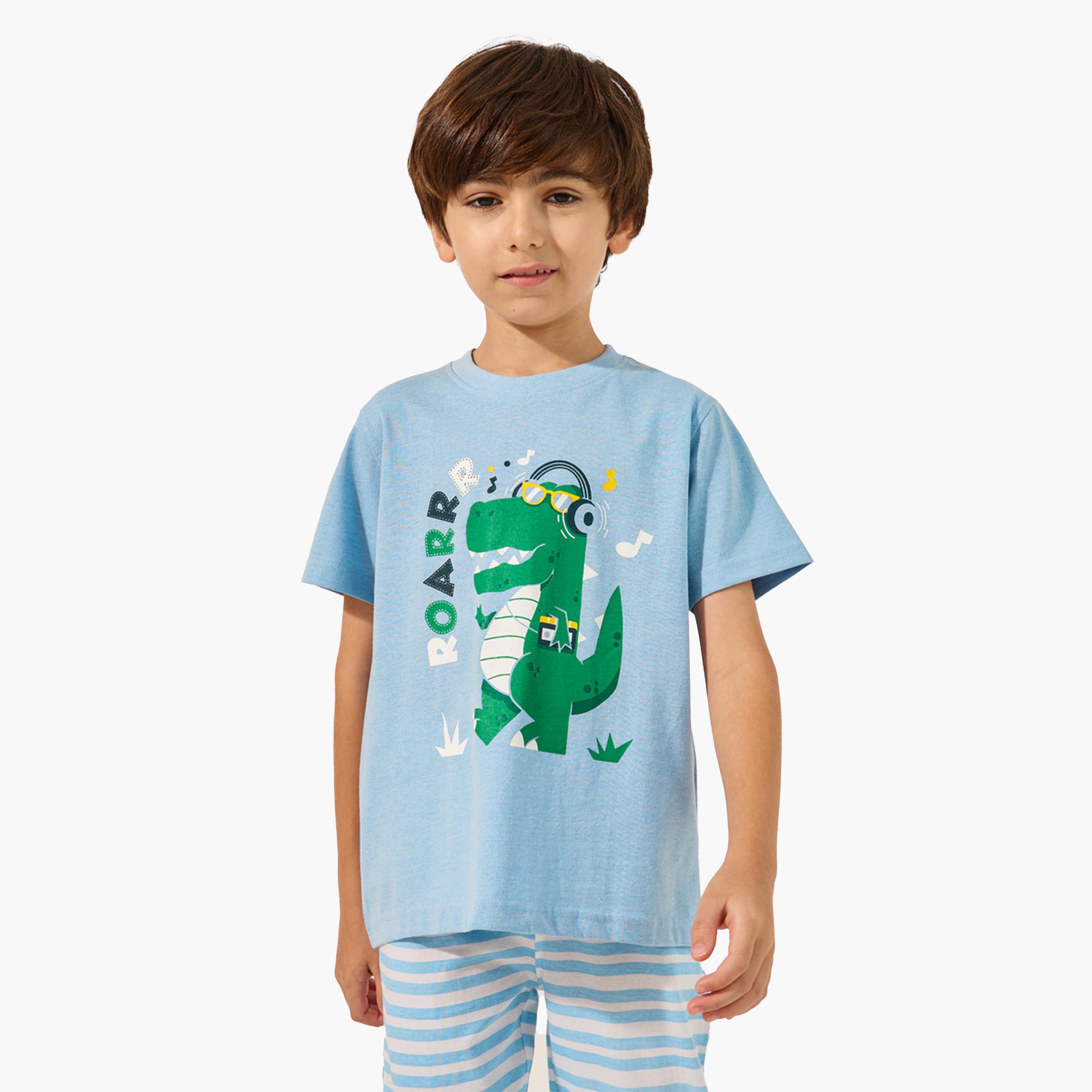 Styli Graphic Printed T-Shirt and Striped Pyjama Set-boys-clothing-nightwear-image-2