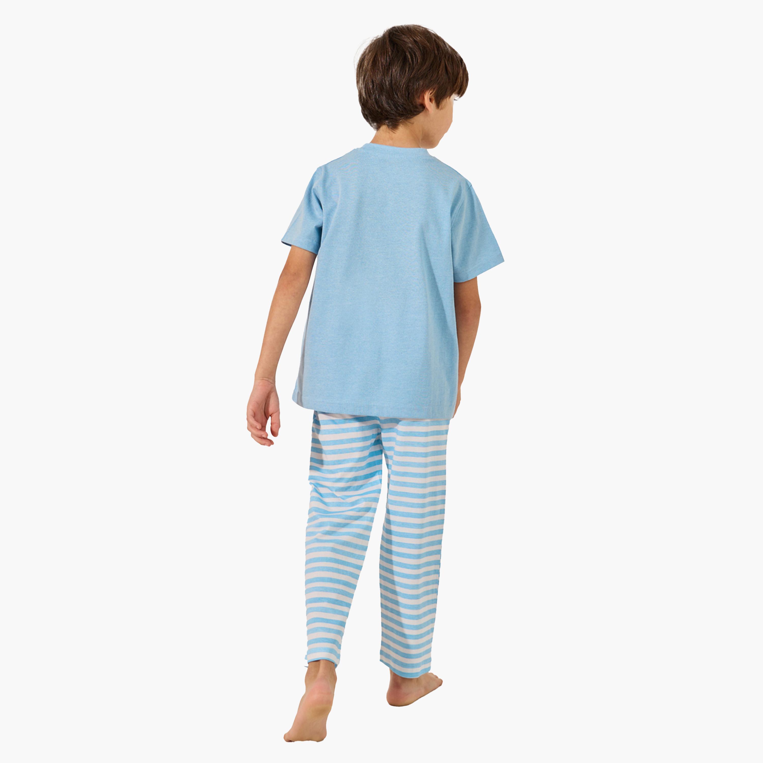 Styli Graphic Printed T-Shirt and Striped Pyjama Set-boys-clothing-nightwear-image-5