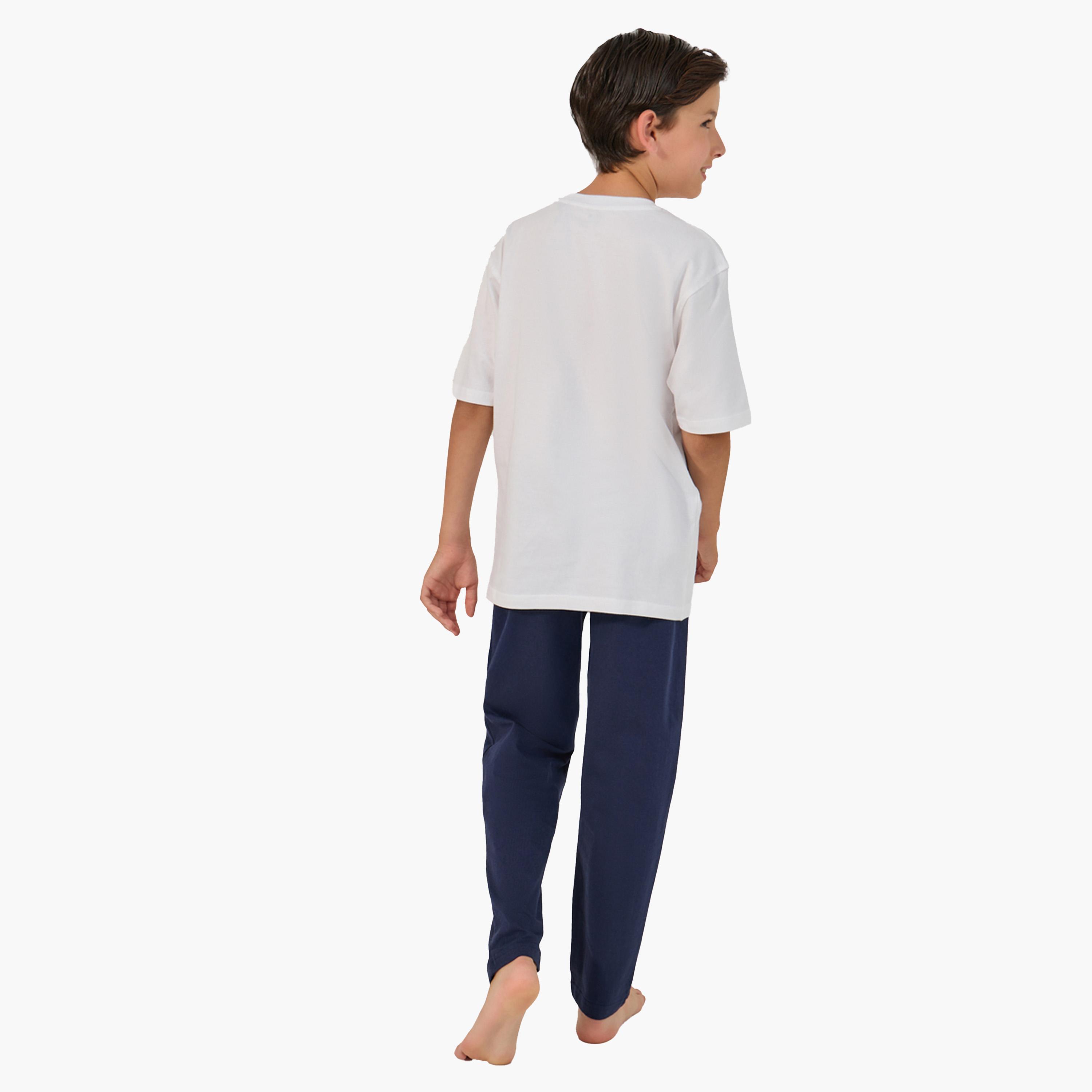 Styli Graphic Print T-Shirt and Drawstring Pyjama Set-boys-clothing-nightwear-image-5