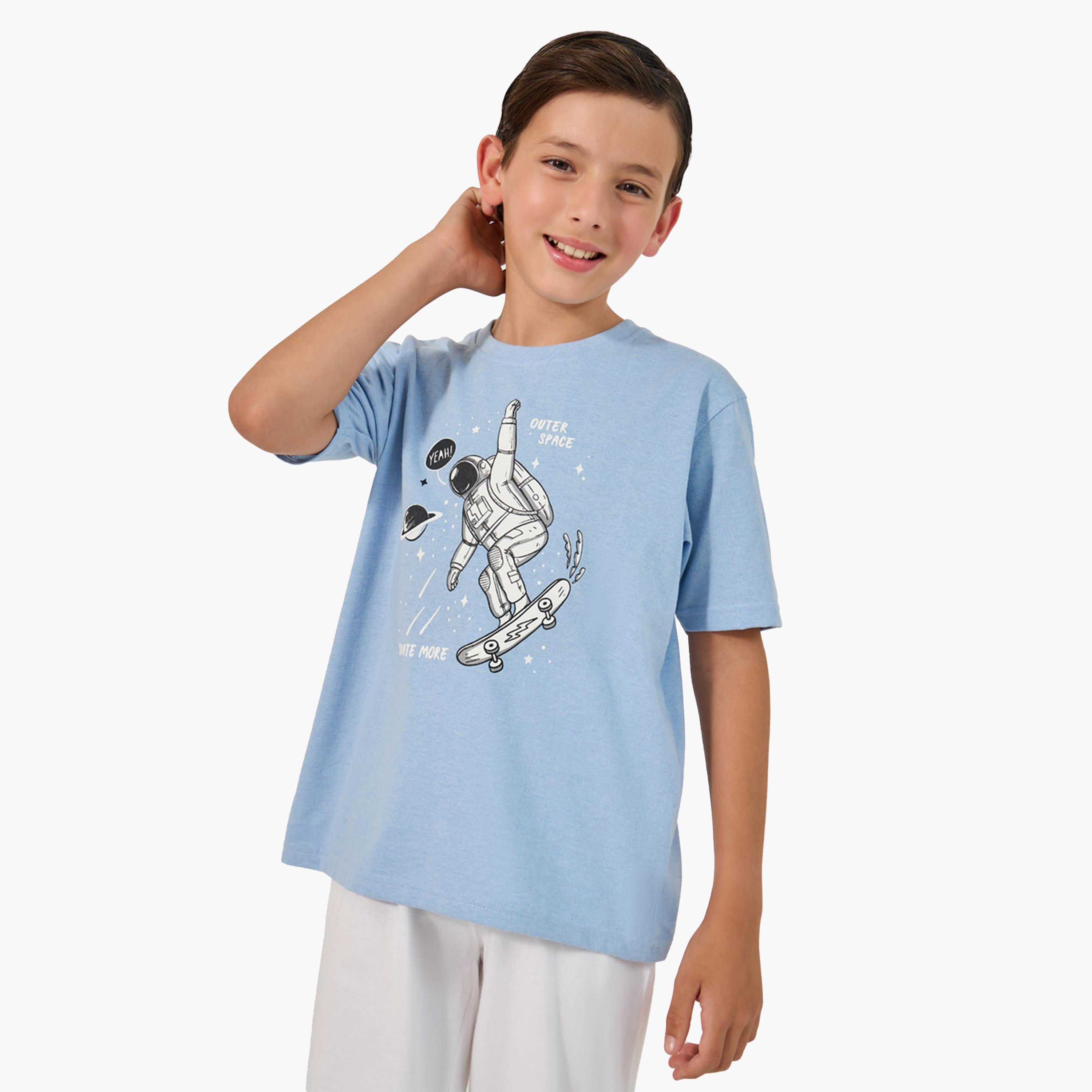 Styli Graphic Print T-Shirt and Drawstring Pyjama Set-boys-clothing-nightwear-image-2