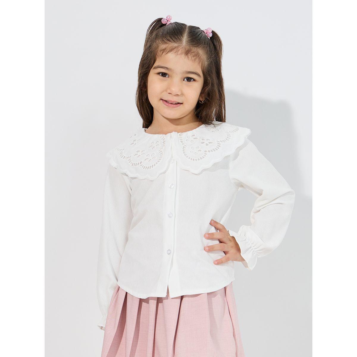 Styli Schiffli Collar Textured Shirt-girls-clothing-blousesandshirts-image-1