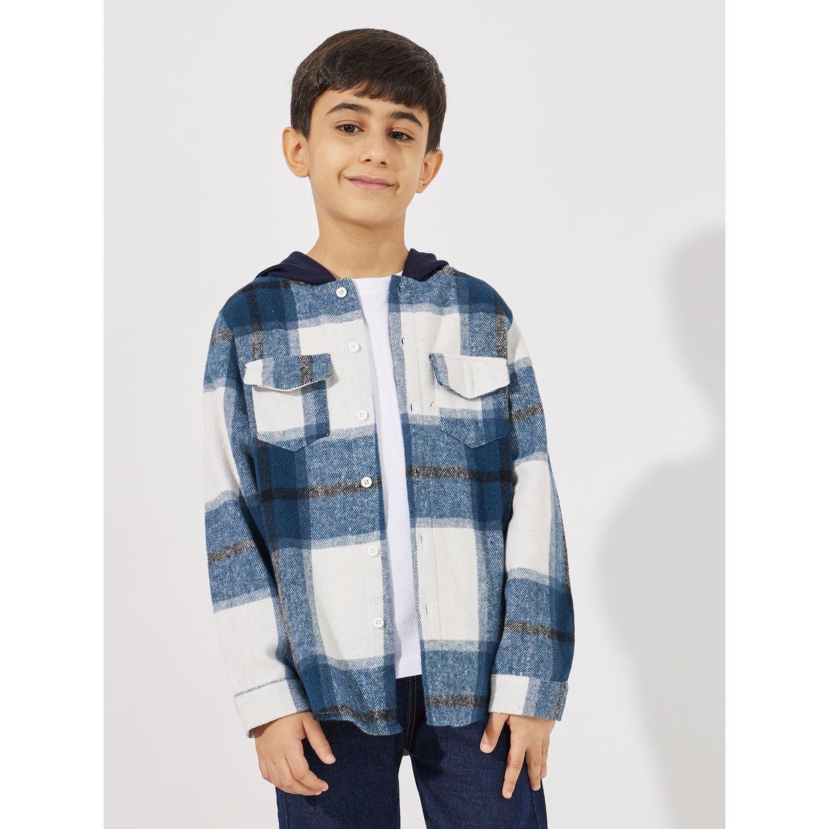 جاكيت مطبع بمربعات مع ياقة هودي-boys-clothing-jacketsandcoats-image-1