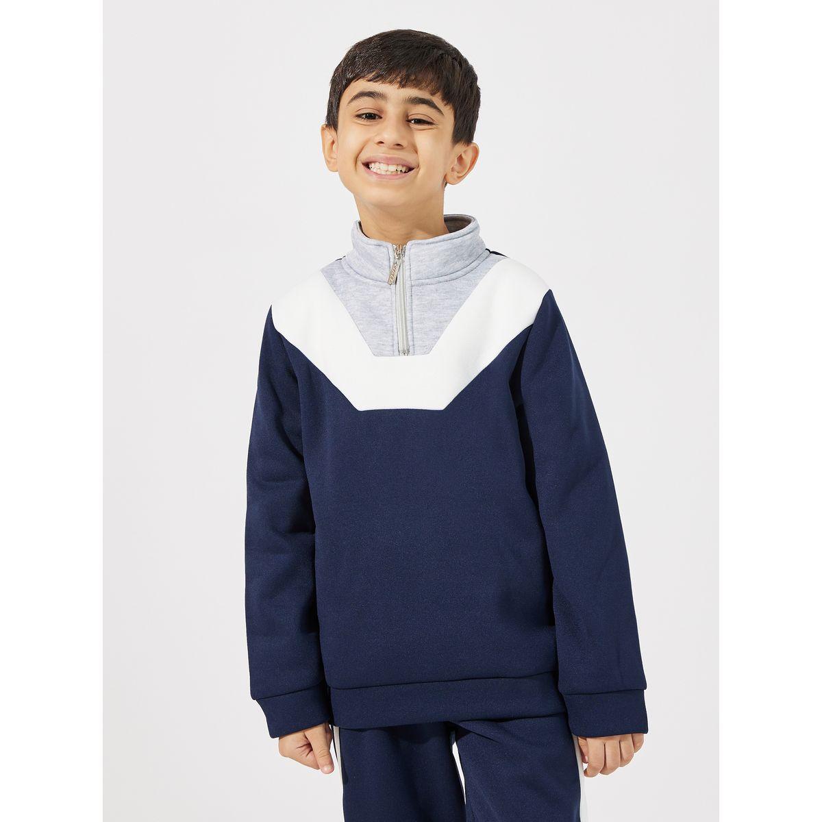 Styli Color Block Zip Neck Sweatshirt & Piping Joggers Set-boys-clothing-setsandcoords-image-2