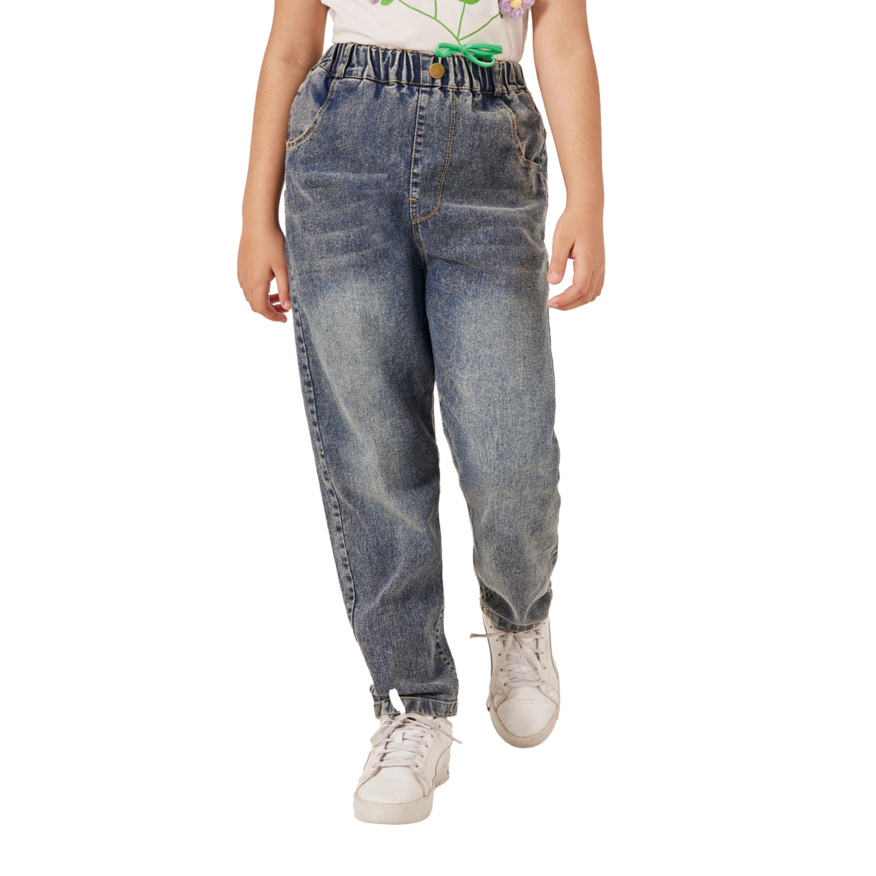 ستايلي -  بنطال جينز ساق واسعة بخصر مطاطي مغسول-girls-clothing-bottoms-jeansandjeggings-image-1