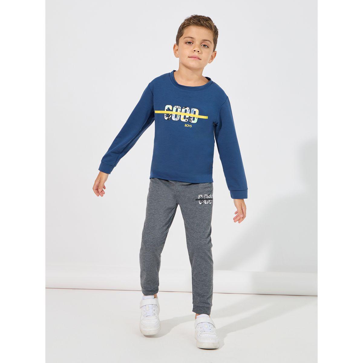 Styli Slogan Print Lightweight Sweatshirt & Joggers Set-boys-clothing-setsandcoords-image-1