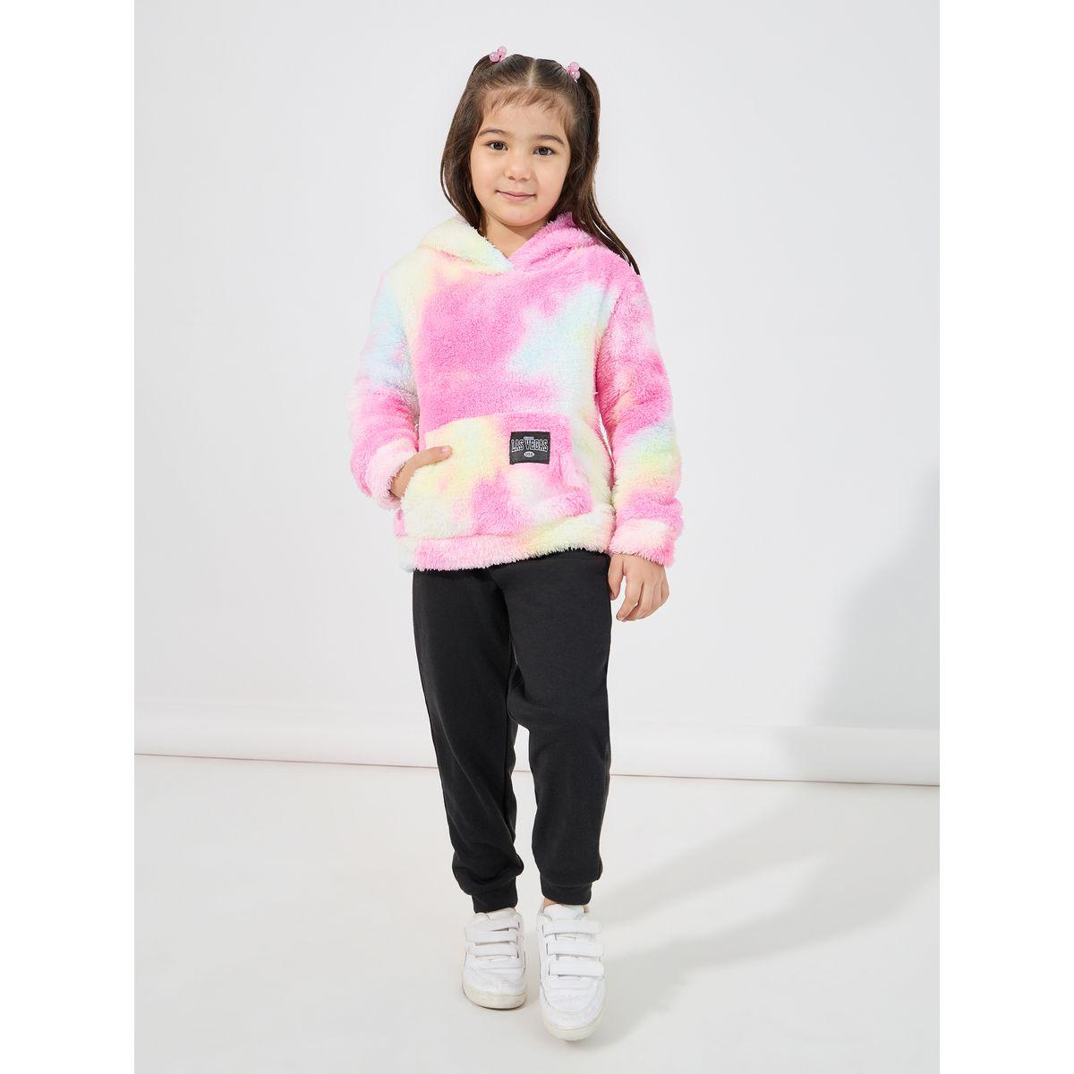 Styli Tie Dye Patch Detail Pocket Front Faux Fur Hoodie-girls-clothing-sweatshirts-image-2