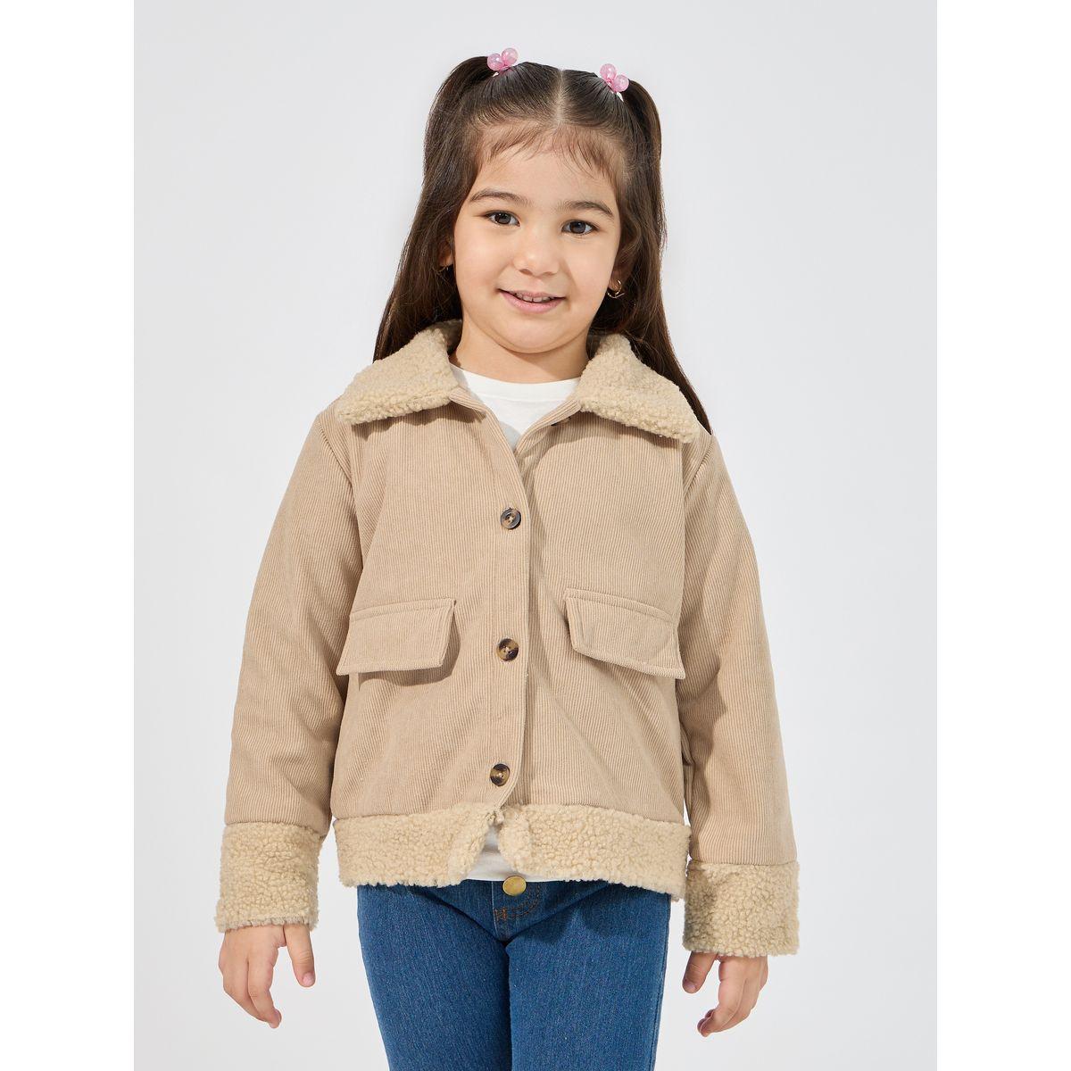 جاكيت كوردروي مزين بفرو صناعي-girls-clothing-winterwear-jacketsandcoats-image-1