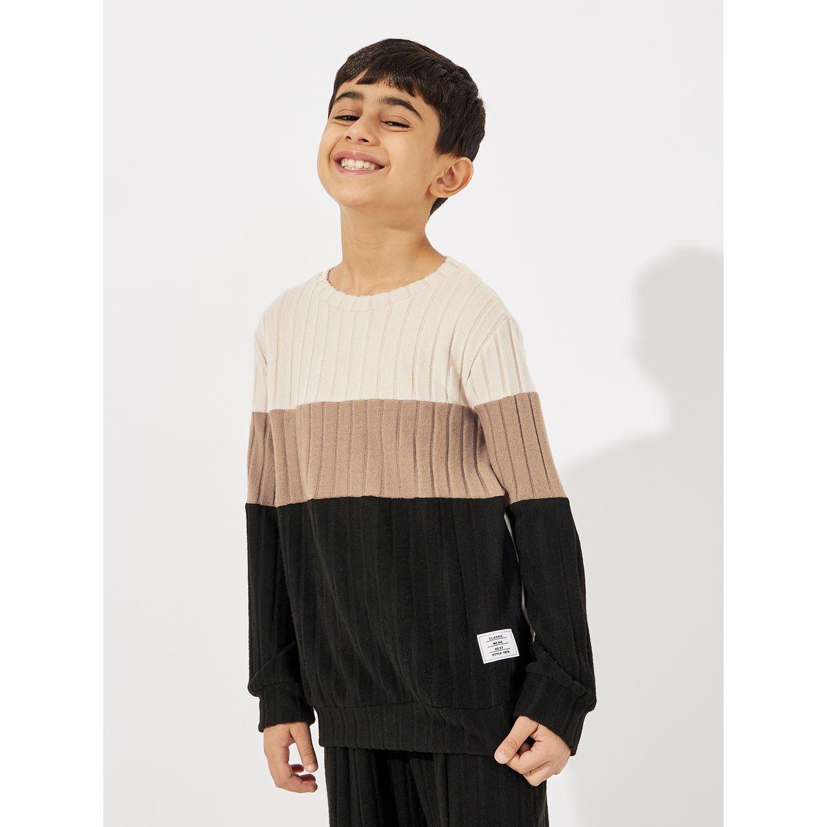 Styli Color Block Rib Knit Patch Detail Sweatshirt & Joggers Set-boys-clothing-setsandcoords-image-2