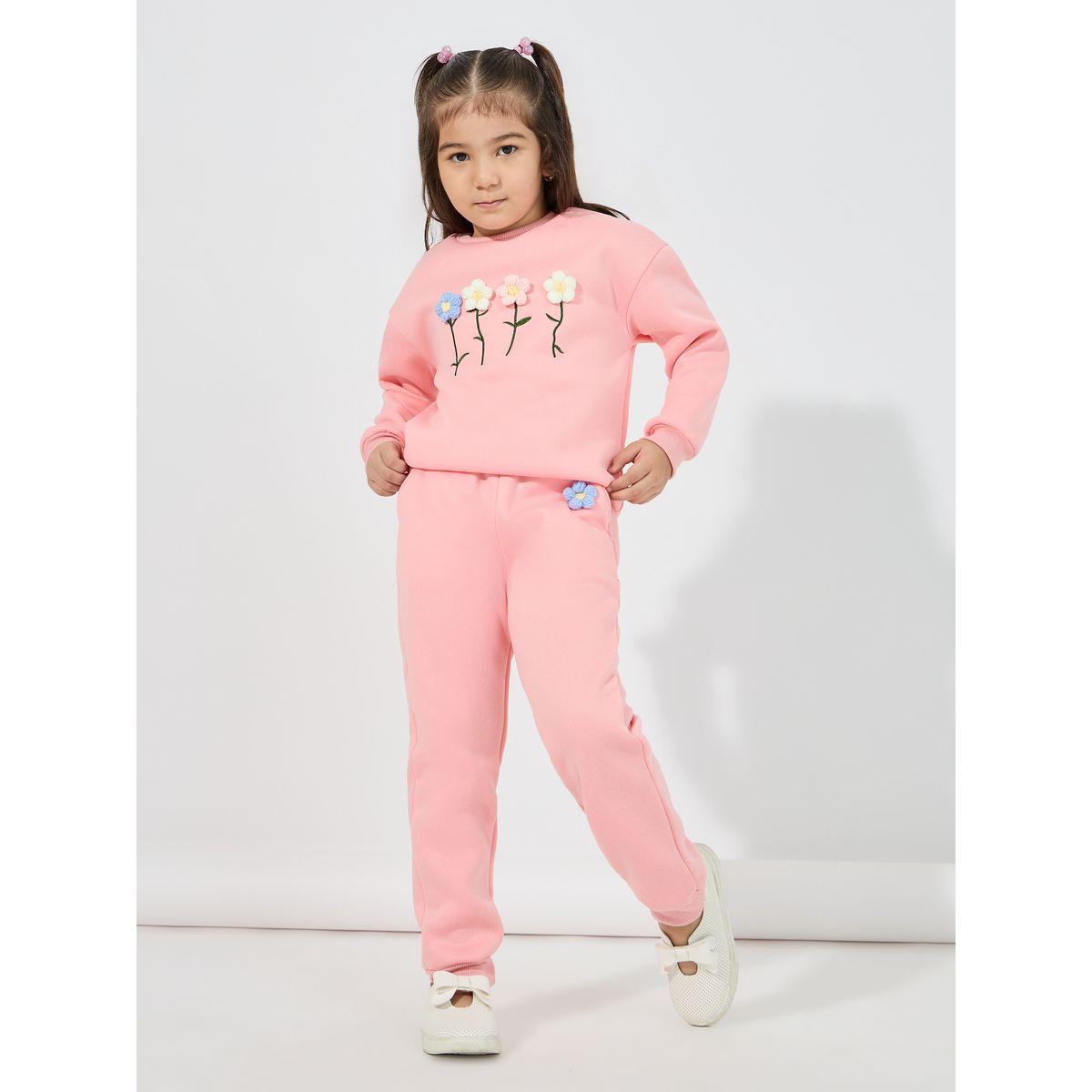 مجموعة من جوغر مع سويت شيرت مزين بزهور-girls-clothing-setsandcoords-image-1