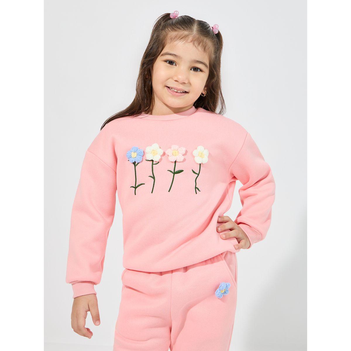 مجموعة من جوغر مع سويت شيرت مزين بزهور-girls-clothing-setsandcoords-image-2