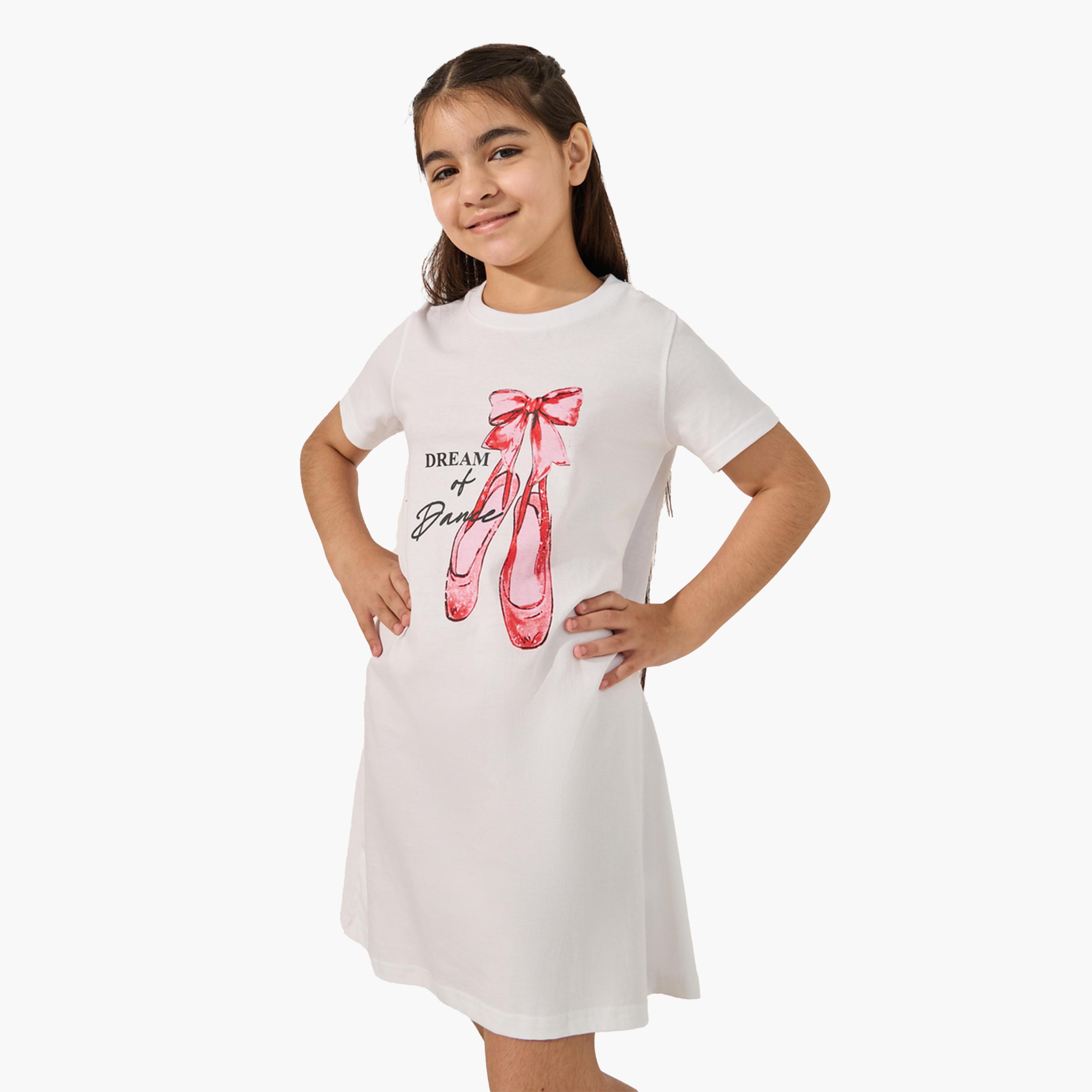 Styli Graphic Print Short Sleeve Nightdress-girls-clothing-nightwear-image-1